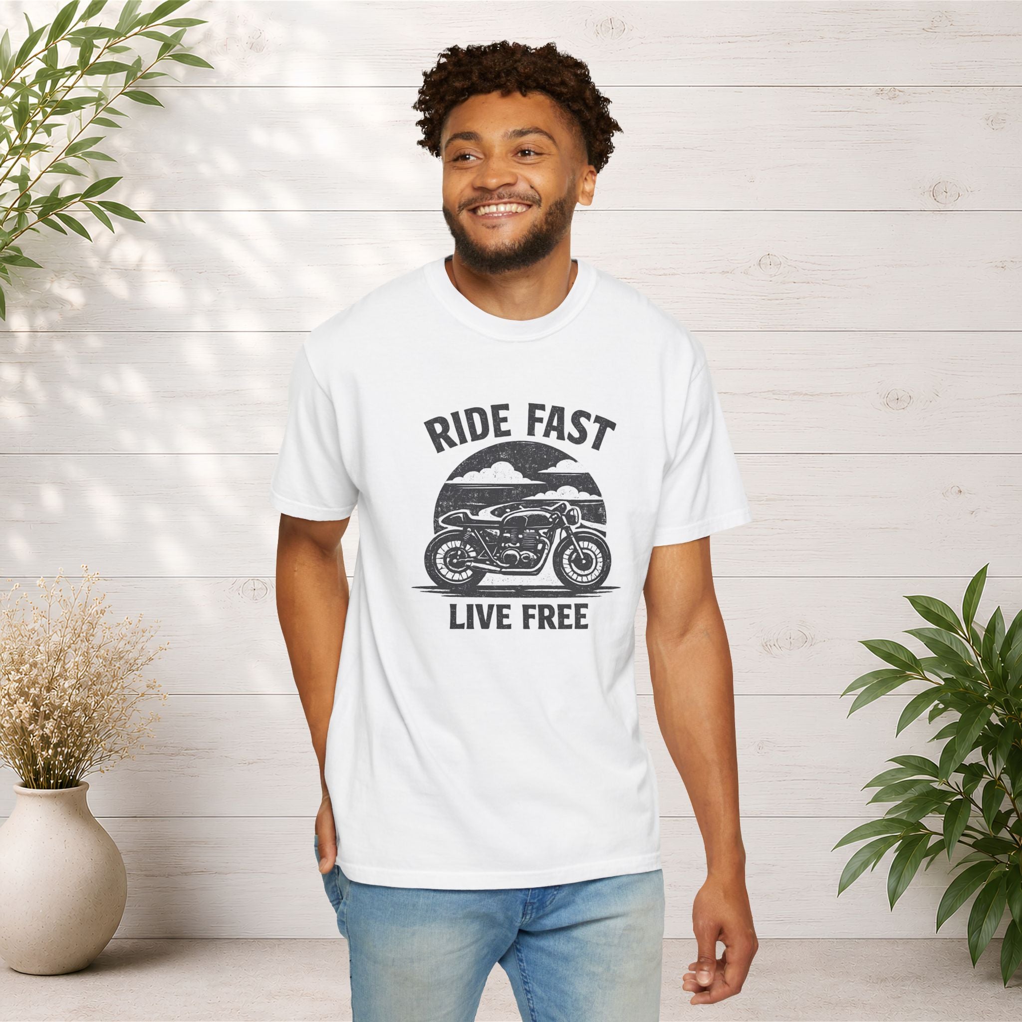 Ride Fast Live Free Motorcycle T-Shirt — Vintage Biker Tee for Riders