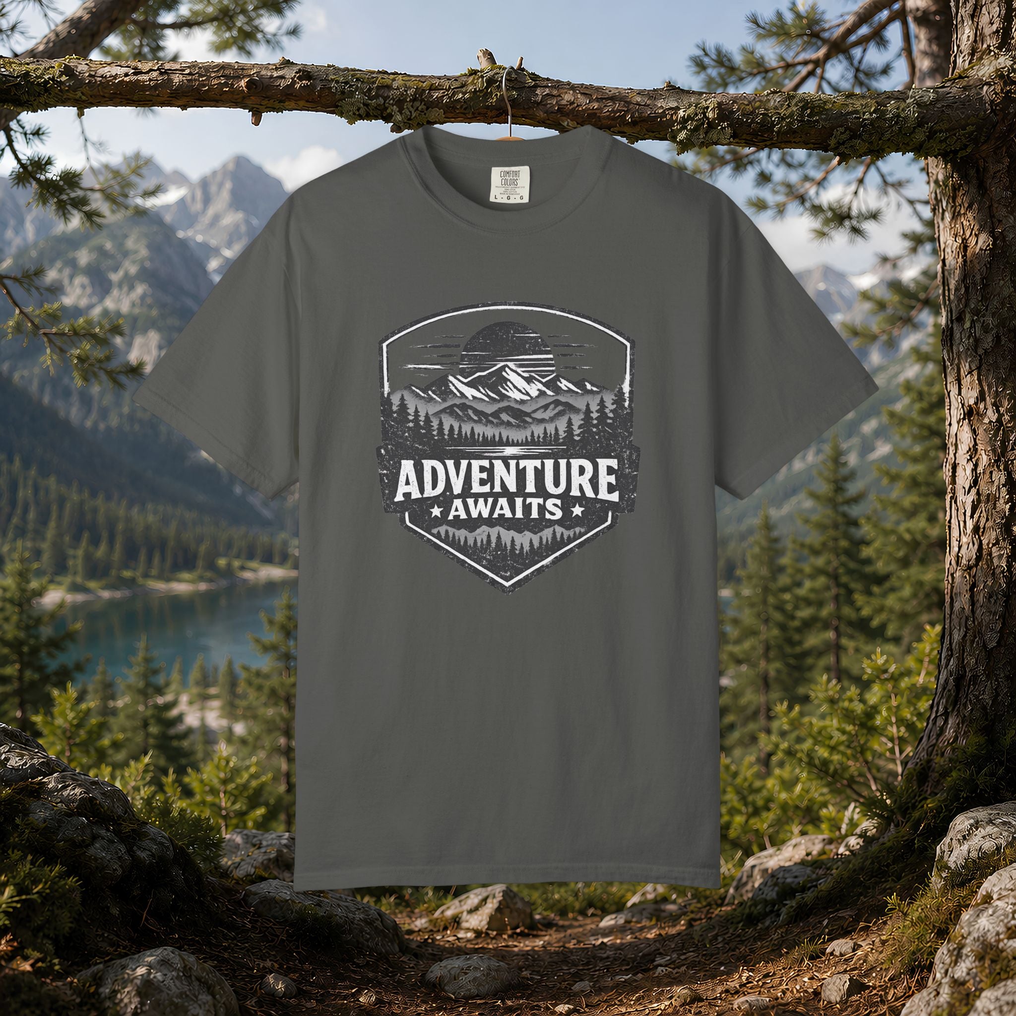 Adventure Awaits T-Shirt — Mountain Hiking Outdoors Tee