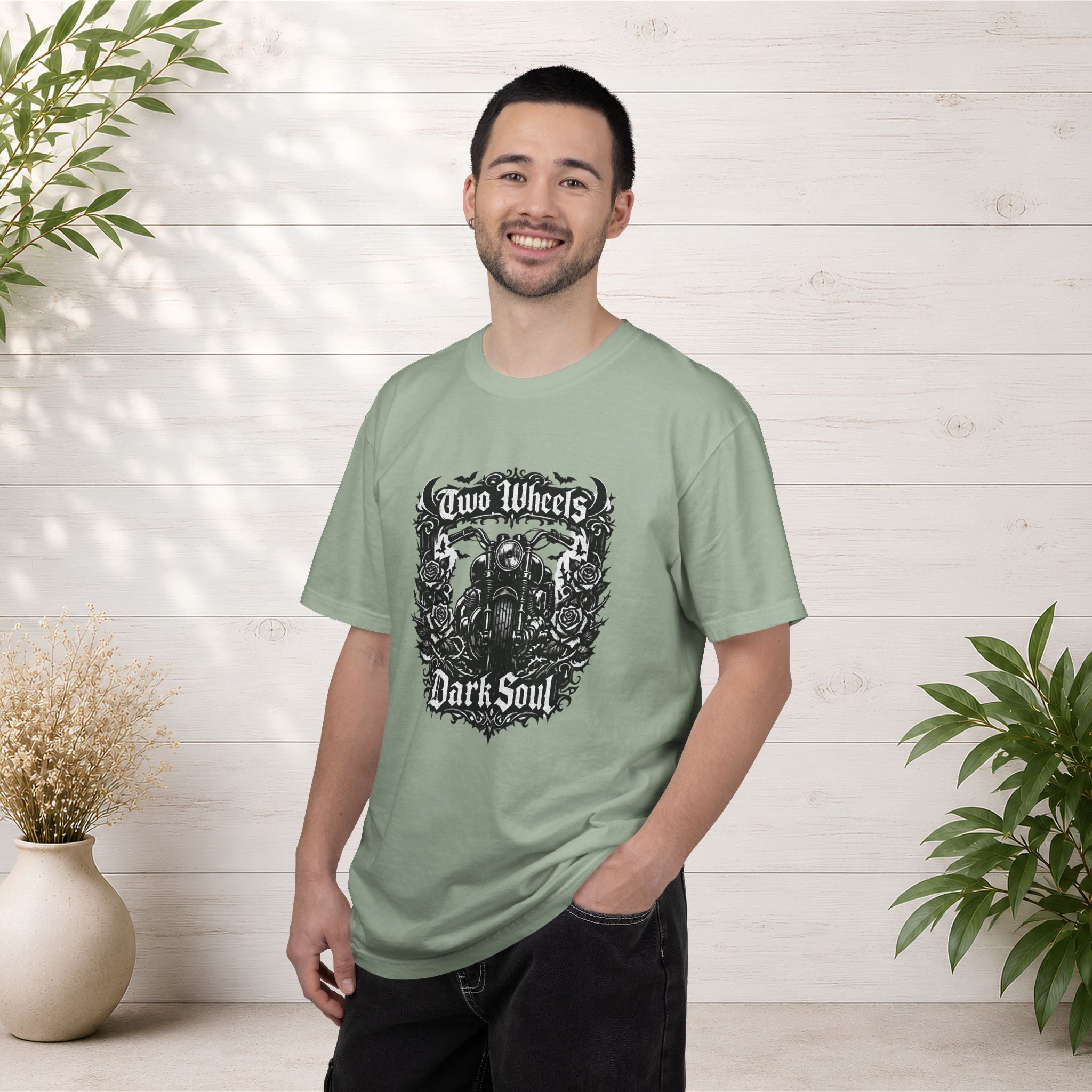 Dark Soul Motorcycle T-Shirt — "Two Wheels Dark Soul" Biker Graphic Tee