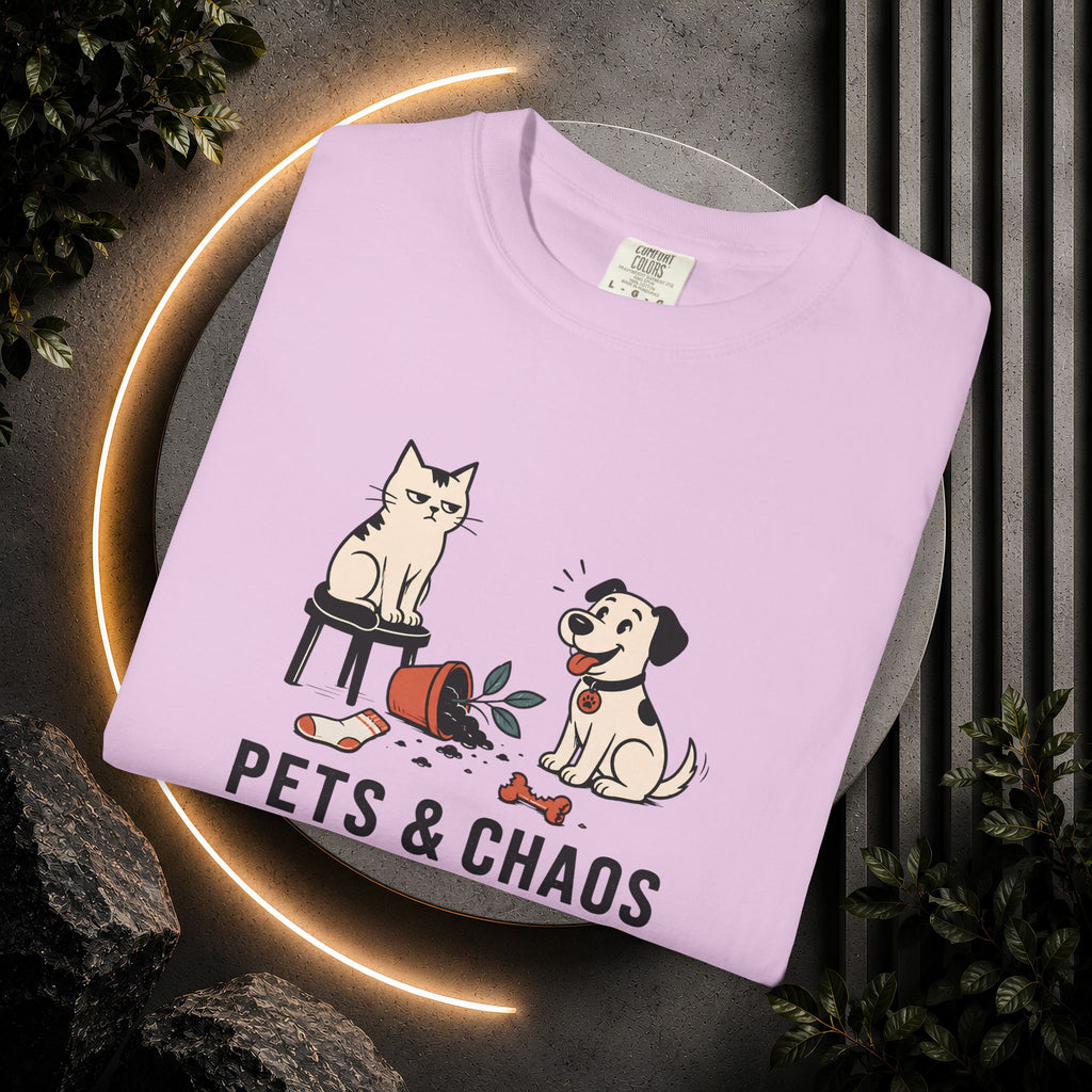 Pets & Chaos Graphic T-Shirt — Funny Cat and Dog Design