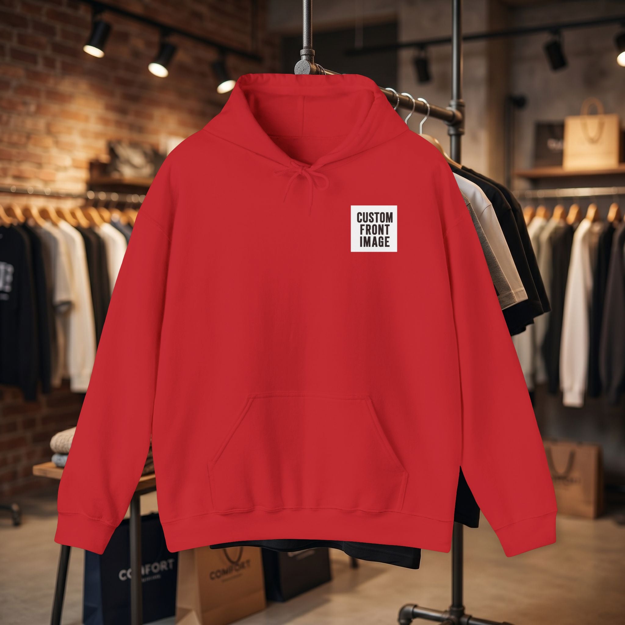 Custom Front Small Left and Back Image Hoodie — Personalized White Pullover Hooded Sweatshirt