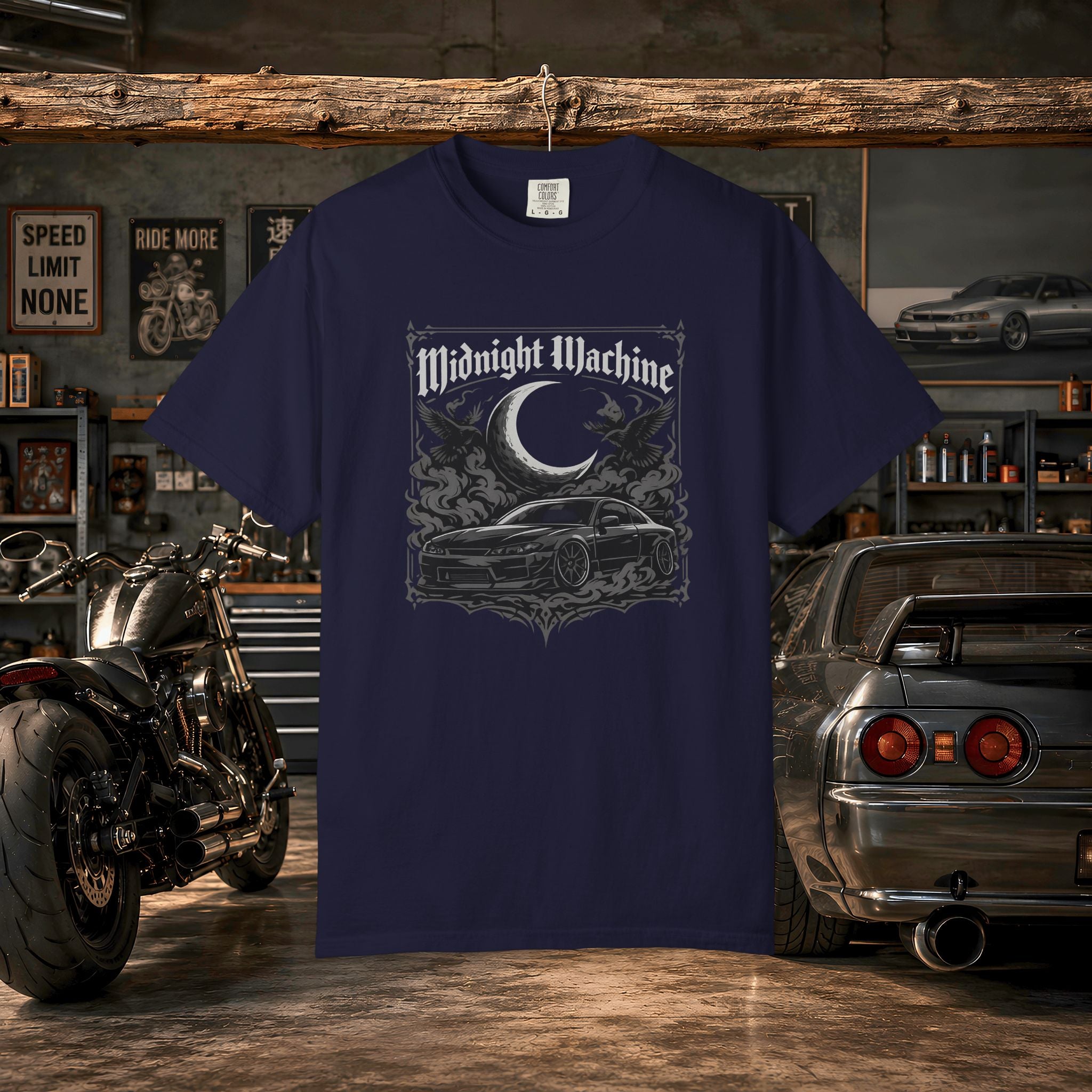 Midnight Machine Graphic T-Shirt — Retro Car Moon Tee for Night Drivers