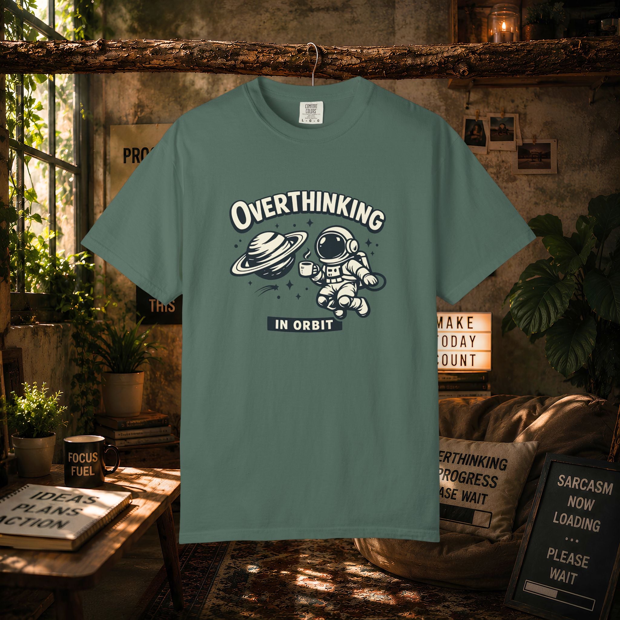 Overthinking In Orbit T-Shirt — Cute Astronaut Graphic Tee