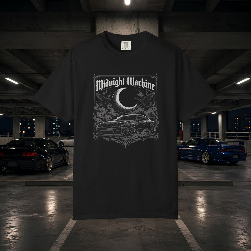 Midnight Machine Graphic T-Shirt — Retro Car Moon Tee for Night Drivers