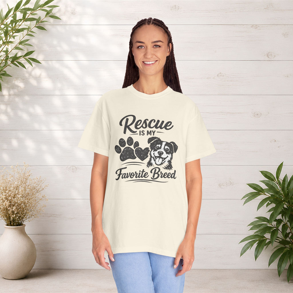 Rescue Is My Favorite Breed T-Shirt — Dog Rescue Paw Print Tee