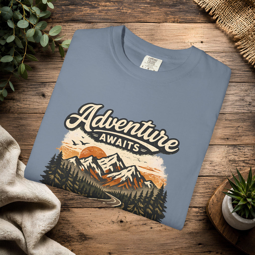 Adventure Awaits T-Shirt — Scenic Mountain Road Graphic Tee