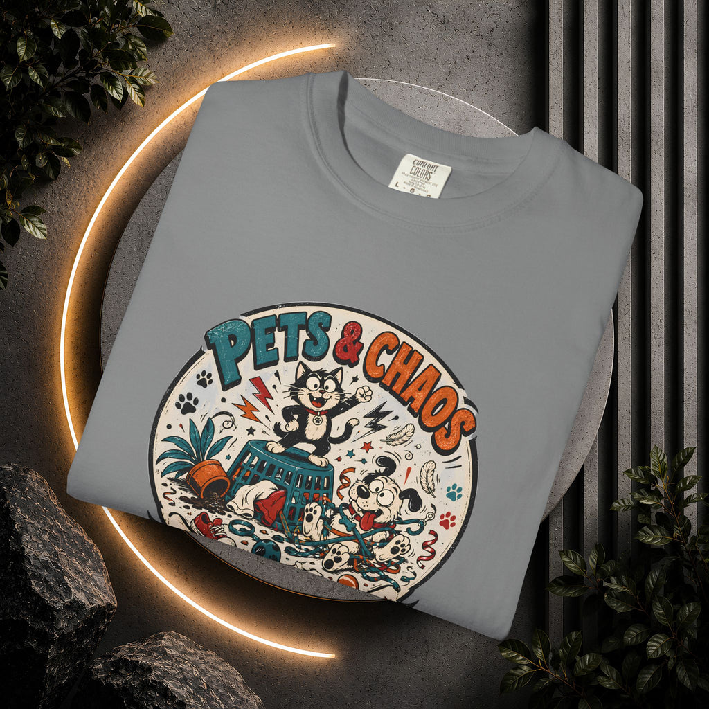 Pets & Chaos Graphic T-Shirt — "House Rules Don't Apply" Vintage Pet Lover Tee