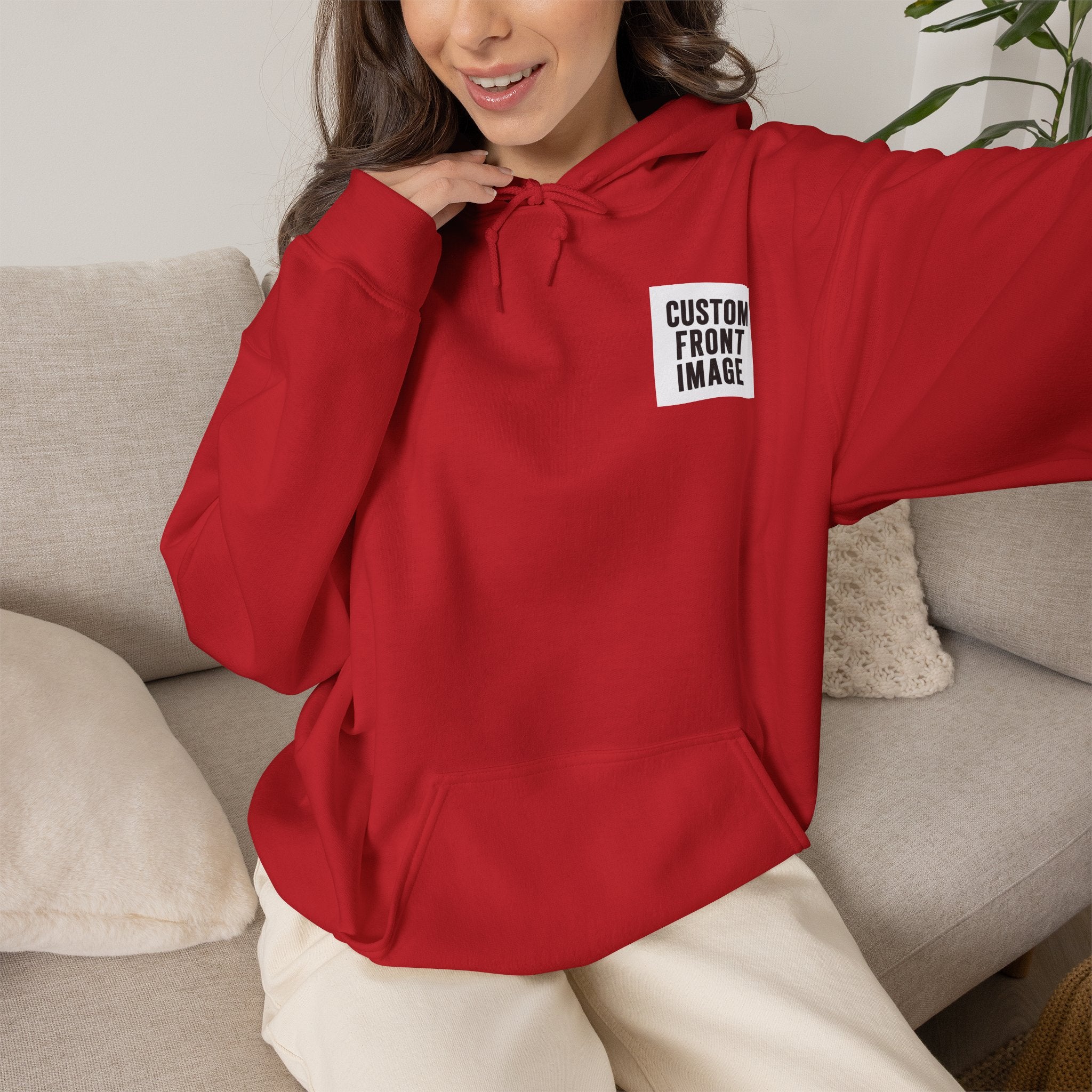 Custom Front Small Left Image Hoodie — Personalized White Pullover Hooded Sweatshirt