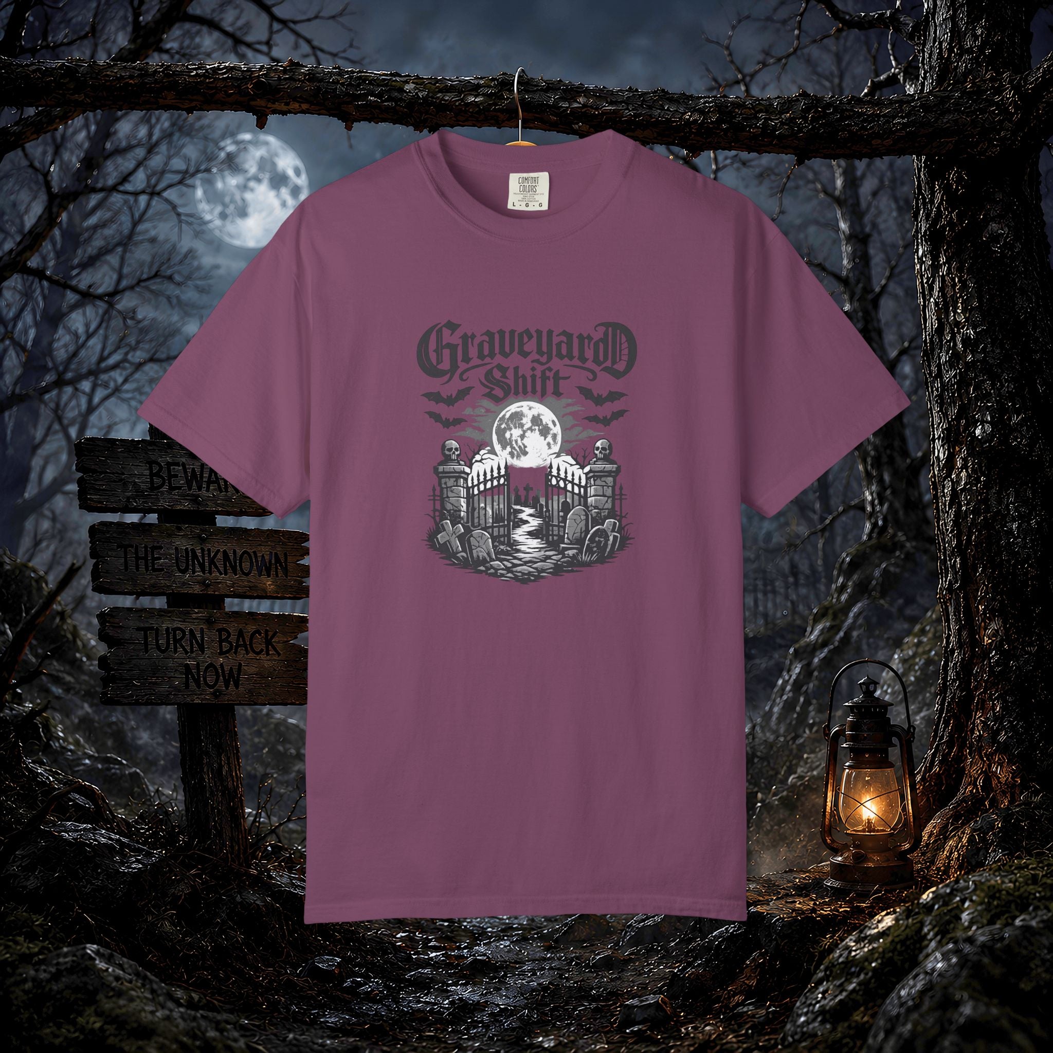 Graveyard Shift T-Shirt — Gothic Cemetery Skull Night Shift Tee