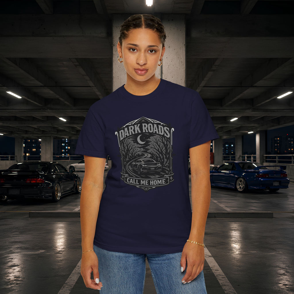 Dark Roads Call Me Home T-Shirt — Vintage Night Drive Graphic Tee