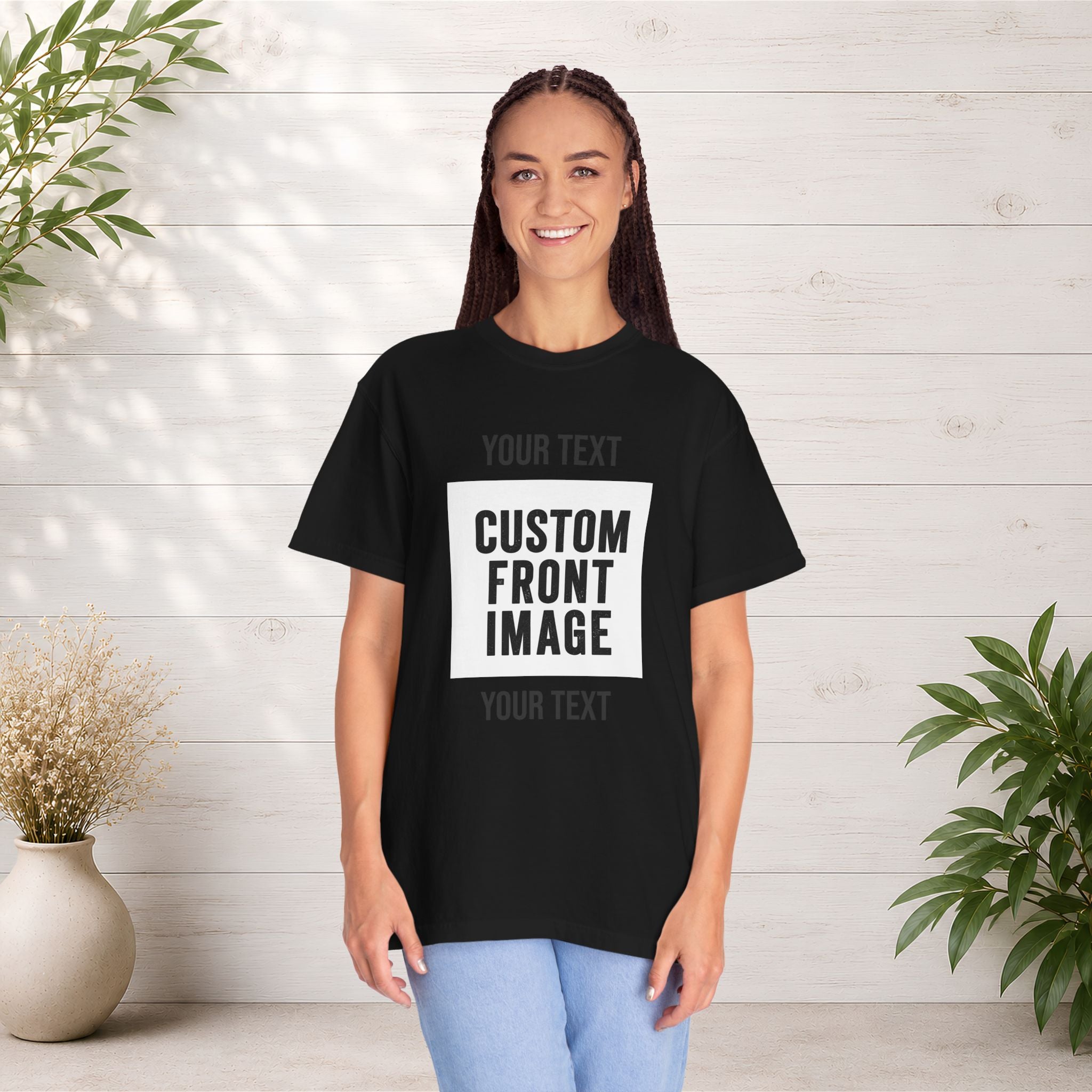 Custom Front Square Print T-Shirt — Personalized Text & Image Tee
