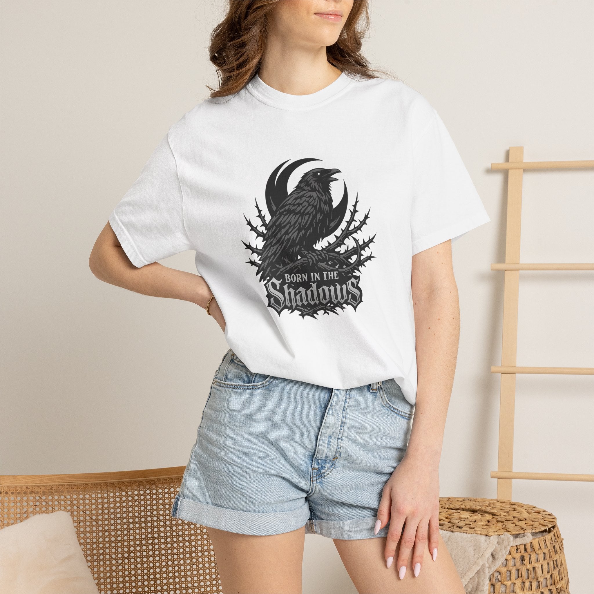 Raven in the Shadows T-Shirt — Gothic Raven Graphic Tee