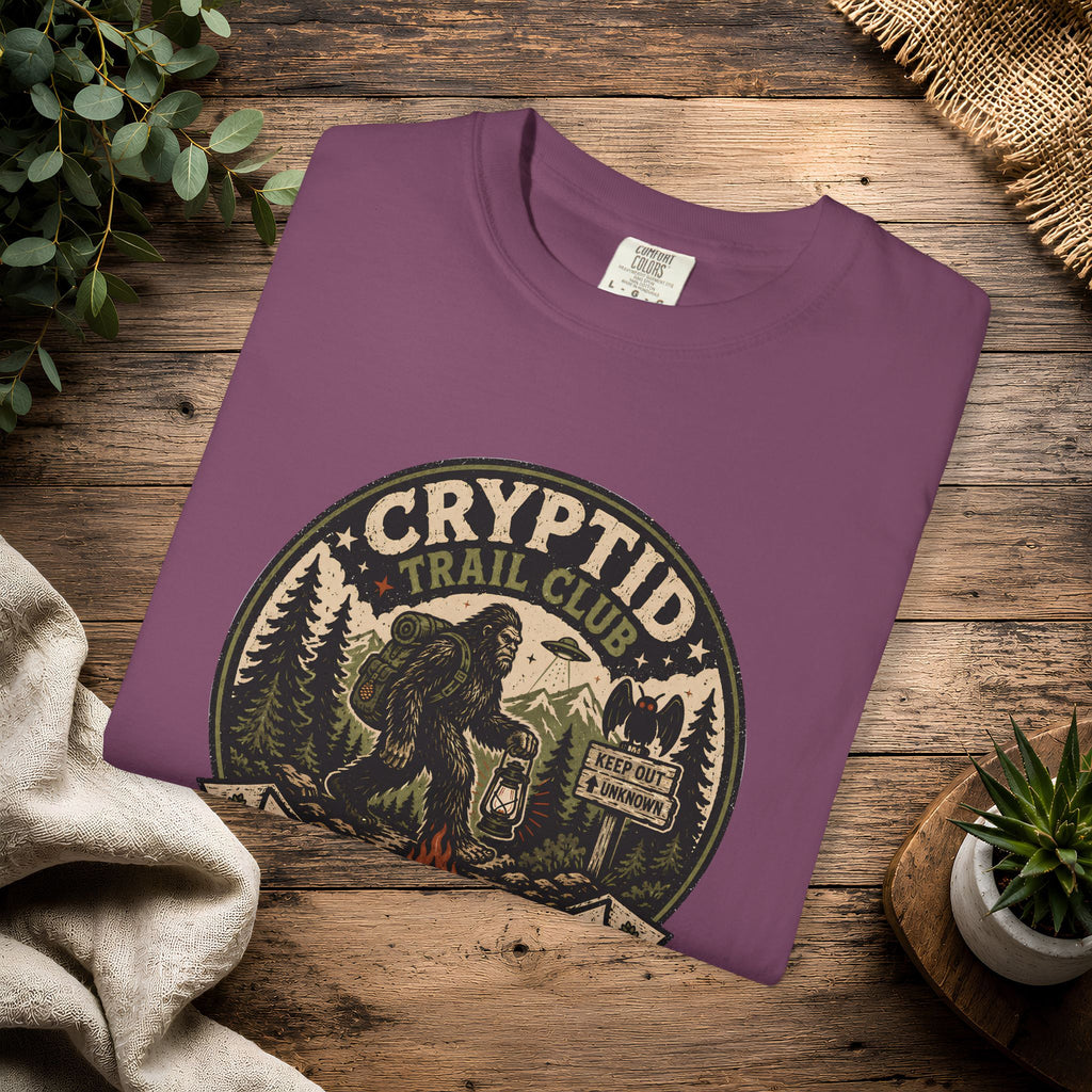 Cryptid Trail Club T-Shirt — "Take a Hike, Stay Hidden" Outdoor Sasquatch Tee