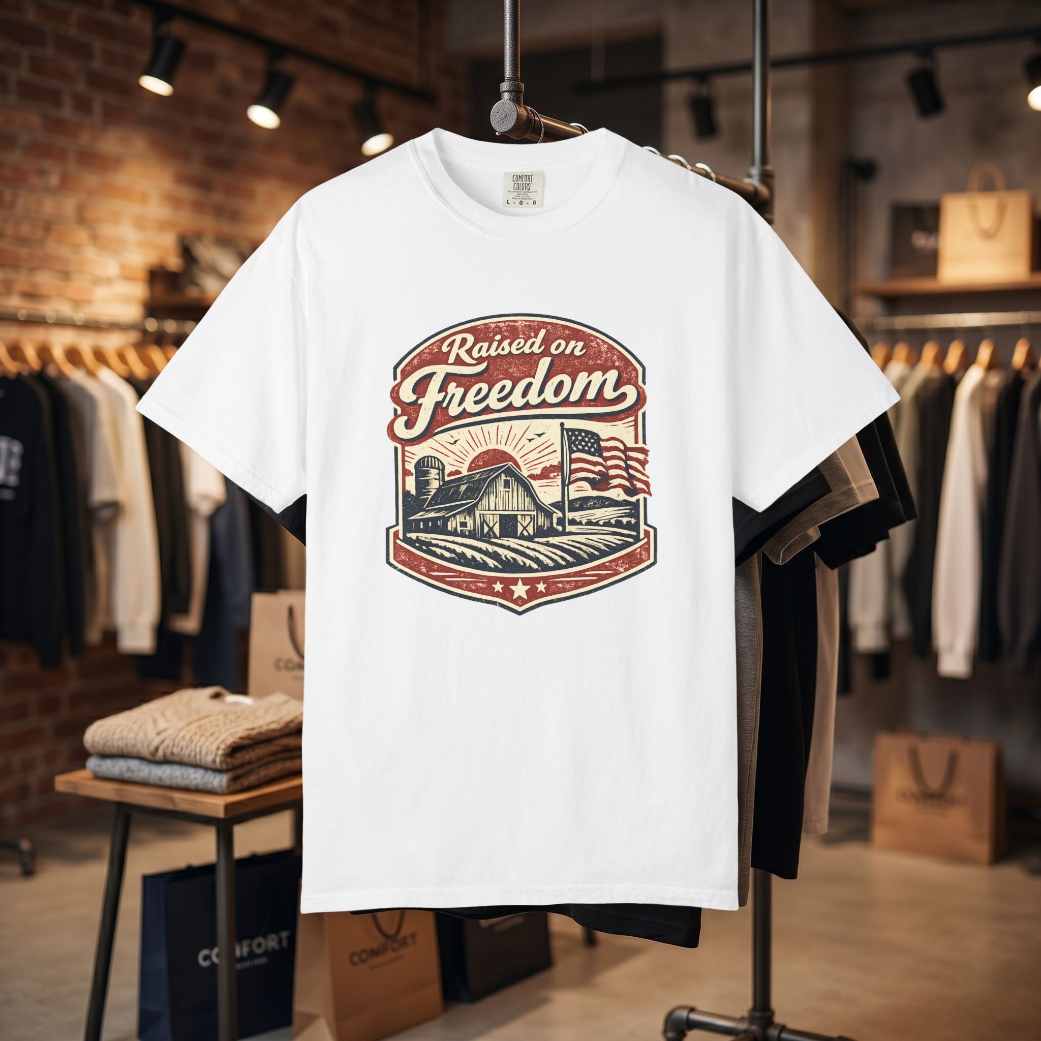 Raised on Freedom T-Shirt — Vintage American Flag Graphic Tee