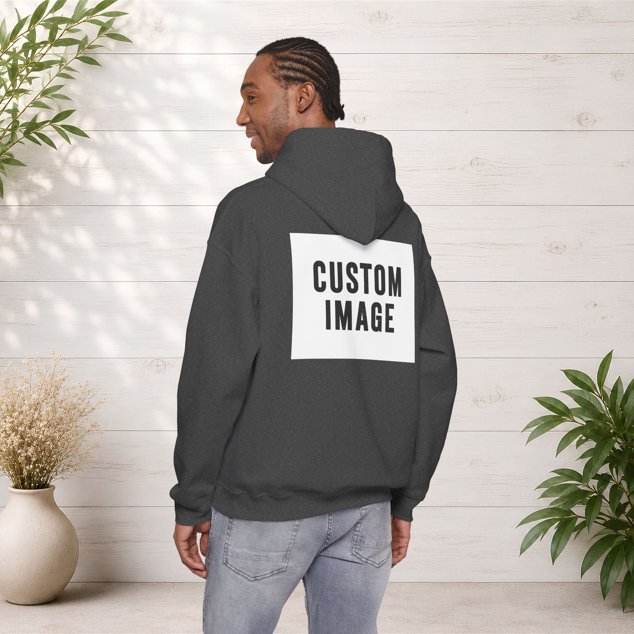 Custom Back Image Hoodie — Personalized White Pullover Hooded Sweatshirt