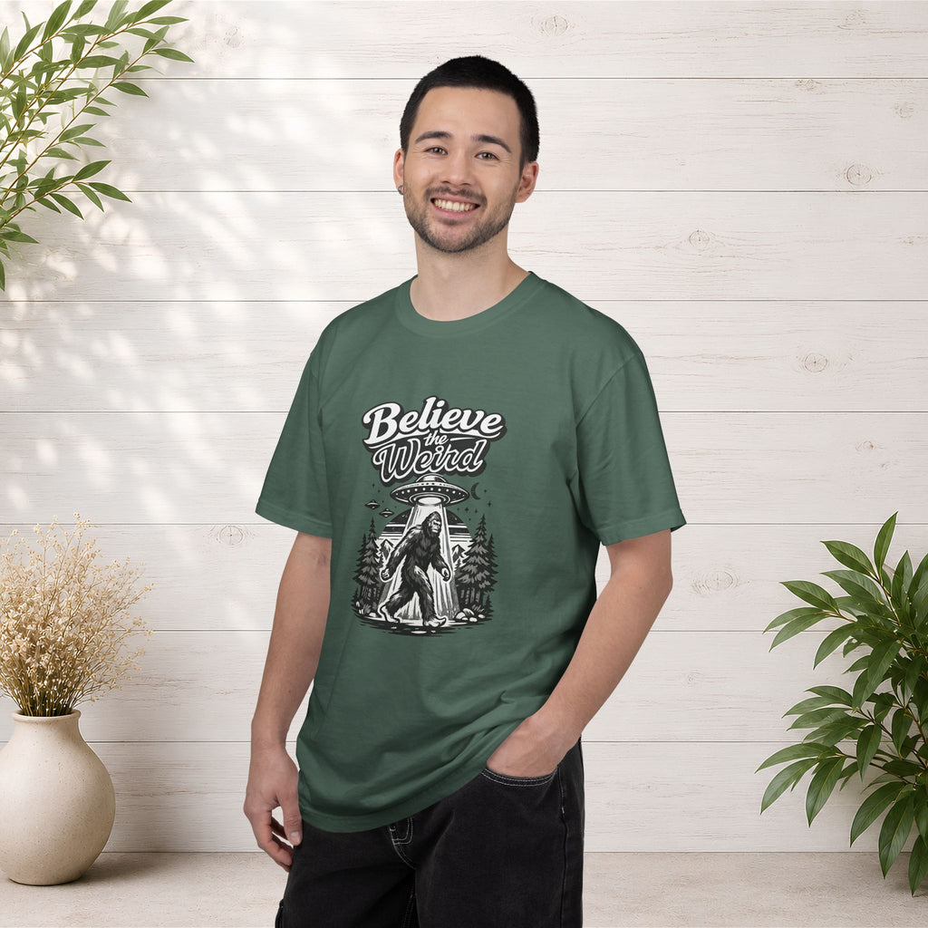 Believe the Weird T-Shirt — Bigfoot Forest UFO Graphic Tee