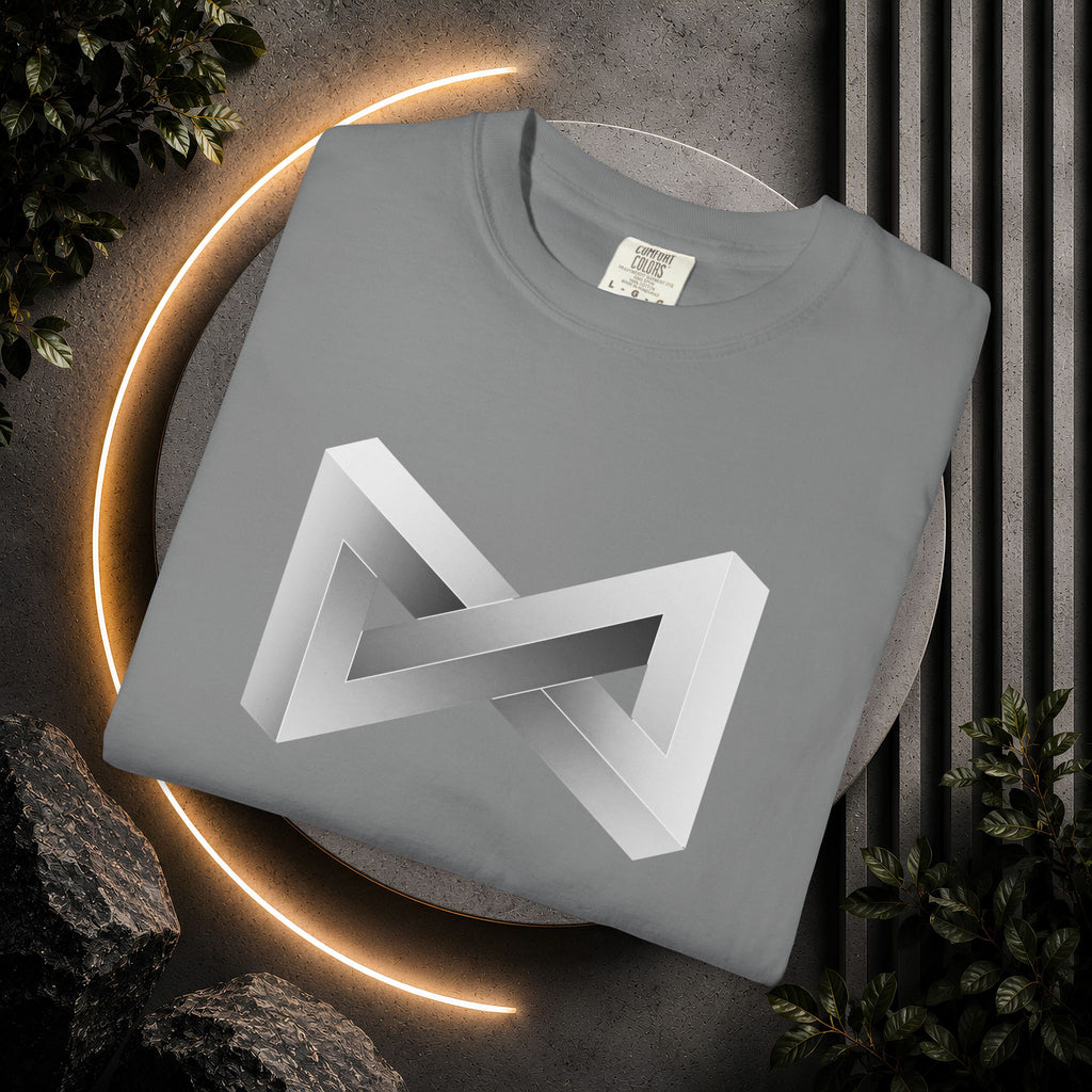 Optical Illusion Logo T-Shirt — Minimal Monochrome Infinity Design