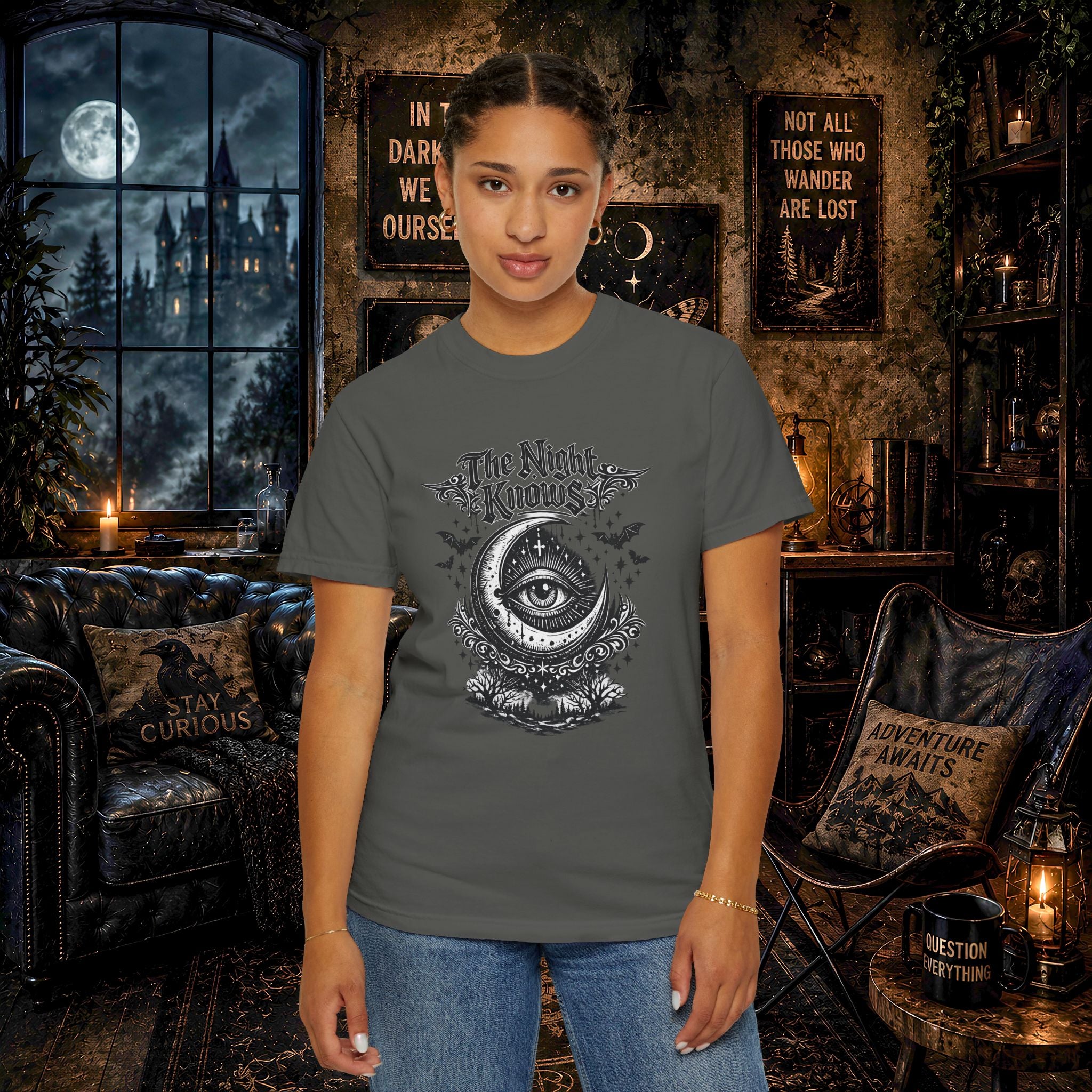 The Night Knows Eye T-Shirt — Mystical Gothic Graphic Tee