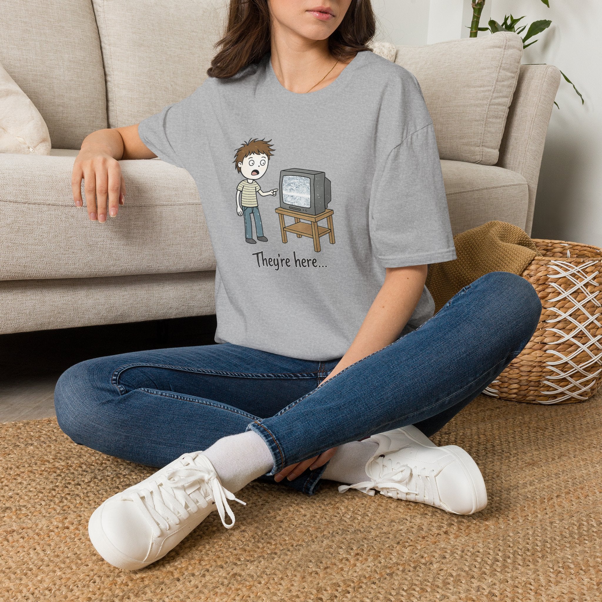 Poltergeist Film Based Theyre Here TV Static T-Shirt | Retro Horror Cartoon