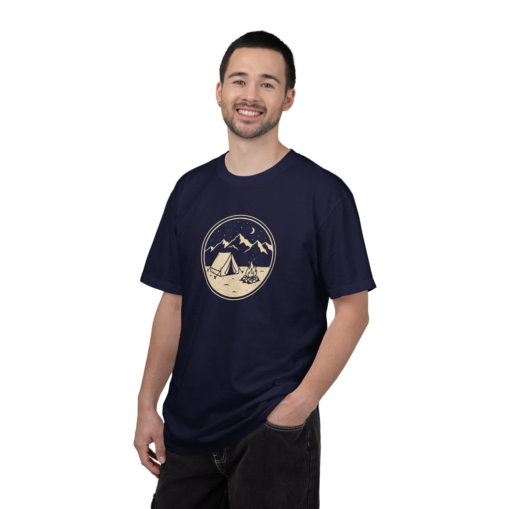 Mountain Camping Circle Art T-shirt | Tent Campfire Outdoors Tee