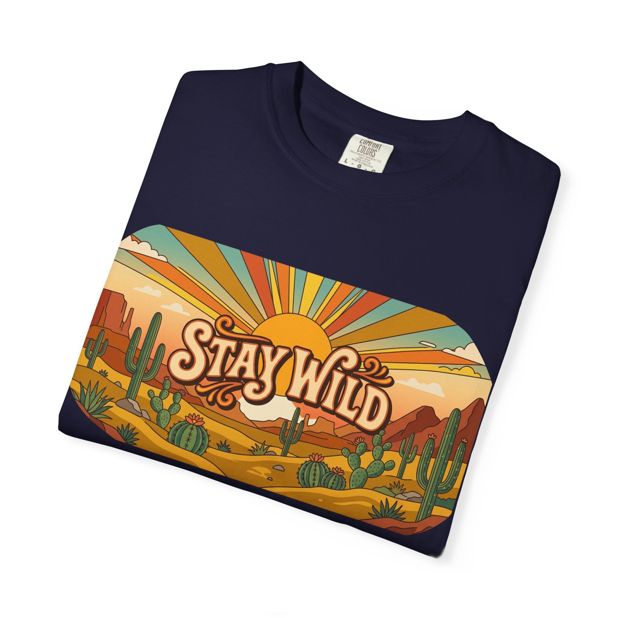 Stay Wild Desert Sunset T-shirt | Retro Cactus Landscape