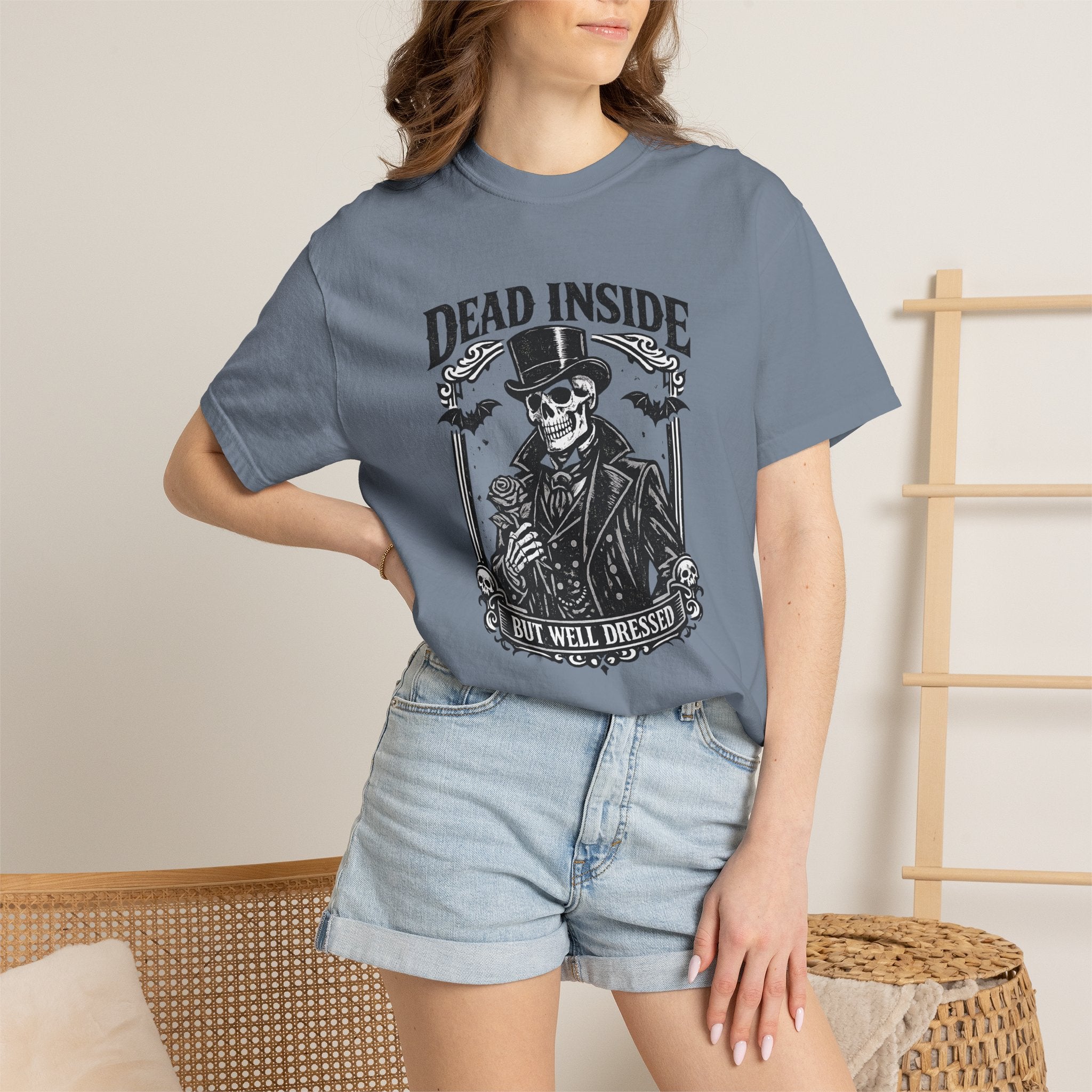 Dead Inside But Well Dressed T-Shirt — Gothic Skeleton Vintage Graphic Tee