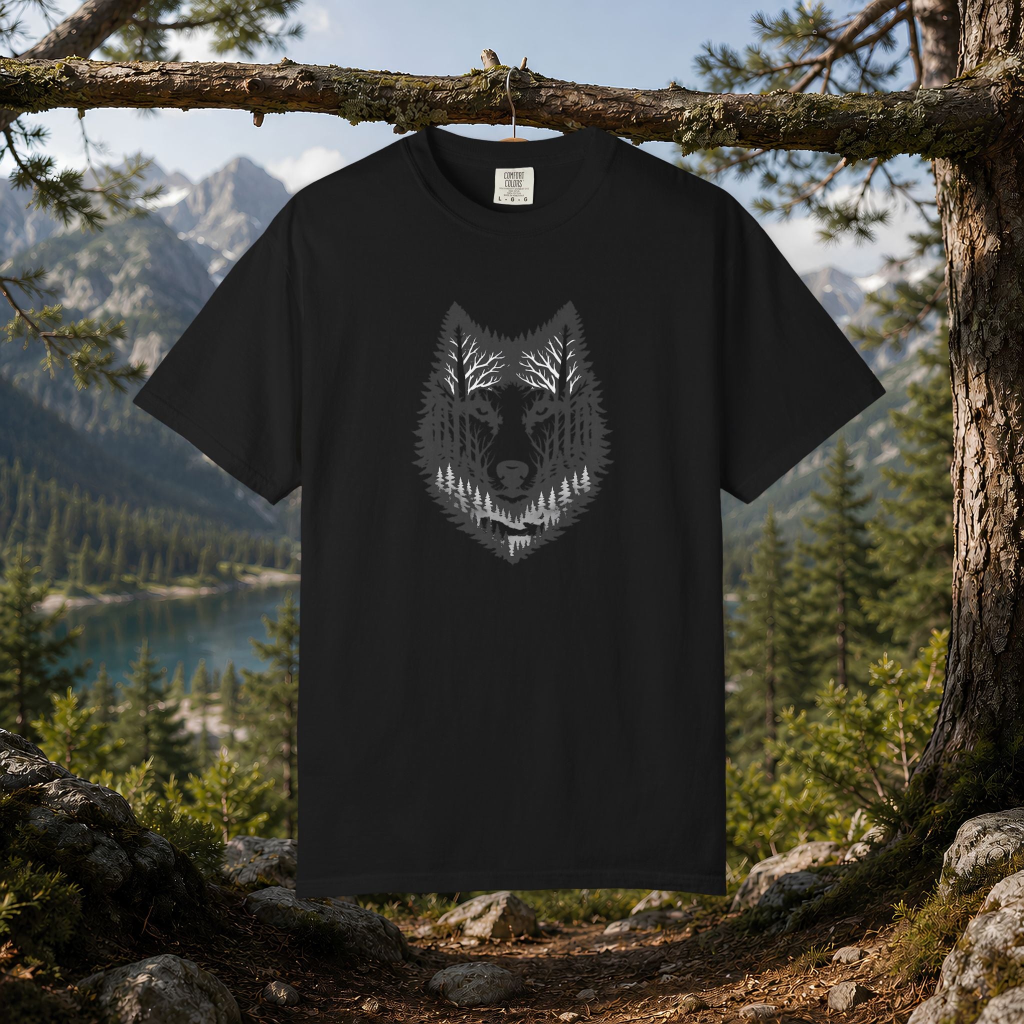 Wolf Forest T-Shirt — Geometric Woodland Wolf Graphic Tee