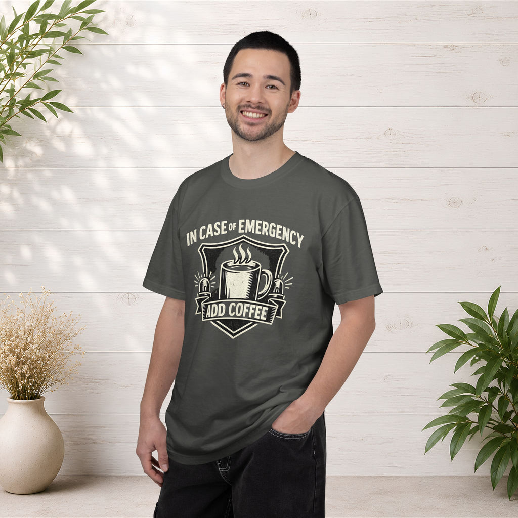 Coffee Emergency T-Shirt — "In Case of Emergency Add Coffee" Graphic Tee