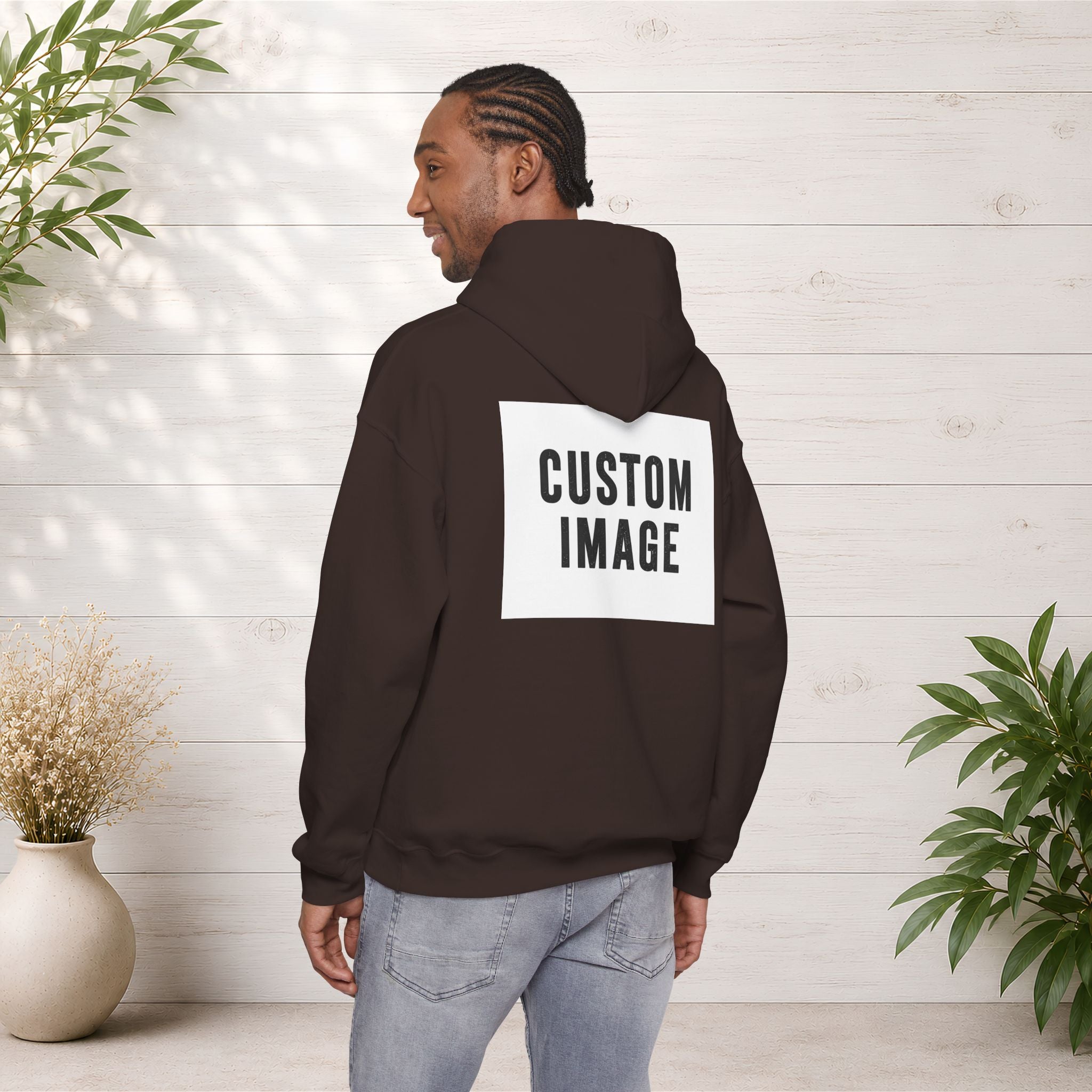 Custom Back Image Hoodie — Personalized White Pullover Hooded Sweatshirt