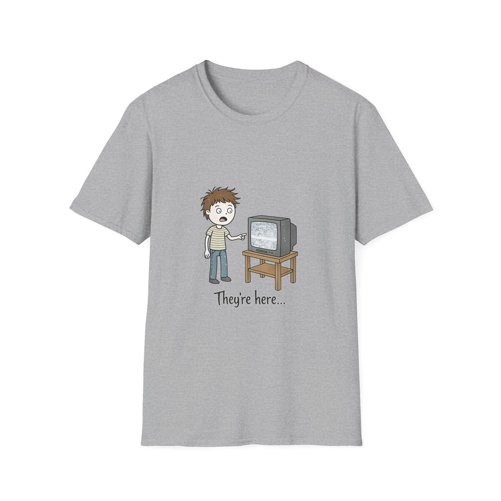 Poltergeist Film Based Theyre Here TV Static T-Shirt | Retro Horror Cartoon