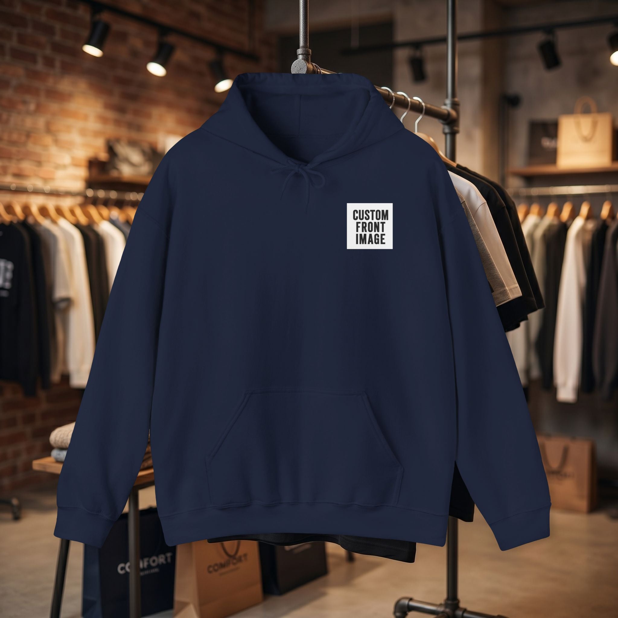Custom Front Small Left Image Hoodie — Personalized White Pullover Hooded Sweatshirt