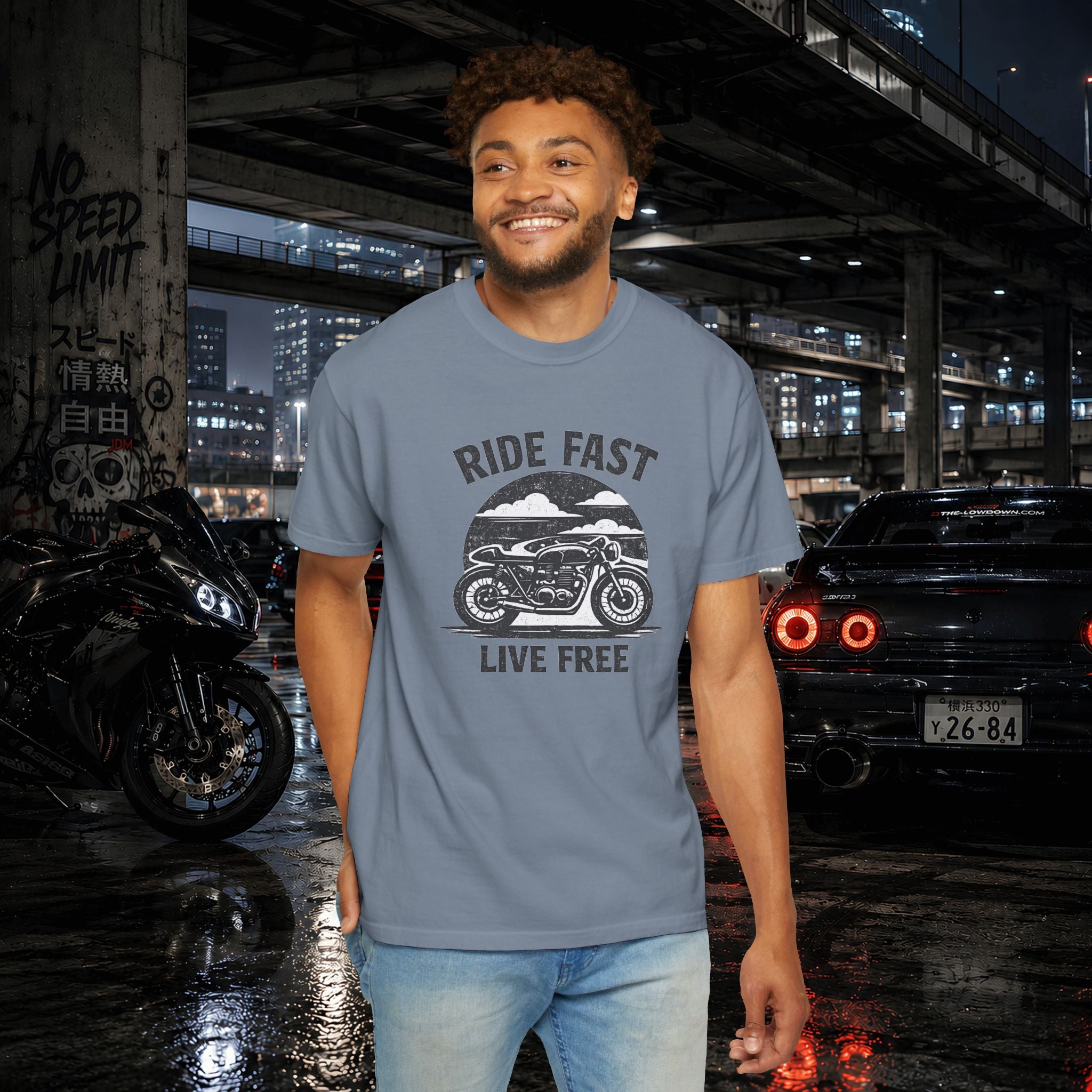Ride Fast Live Free Motorcycle T-Shirt — Vintage Biker Tee for Riders