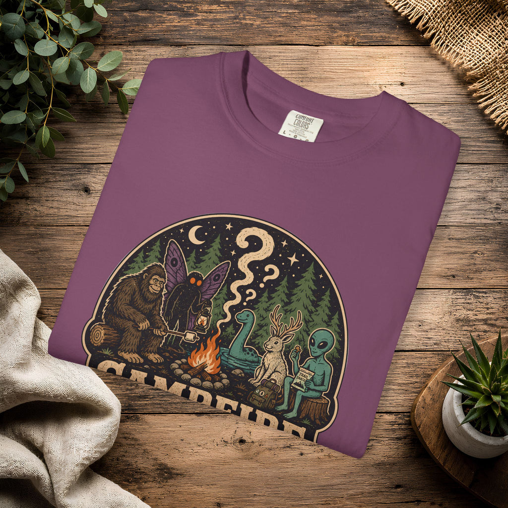Campfire Cryptid Roll Call T-Shirt — Vintage Camping Patch Graphic