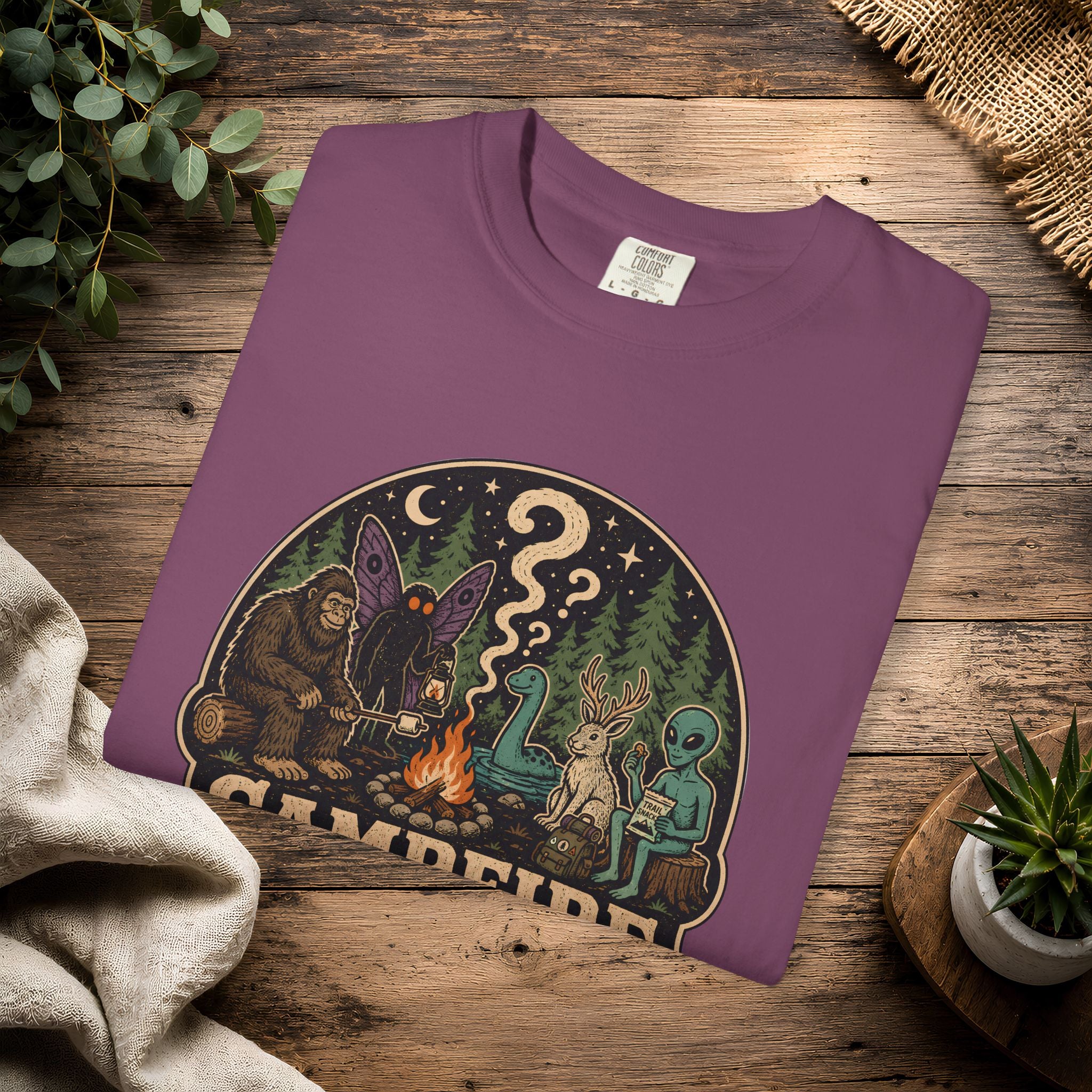 Campfire Cryptid Roll Call T-Shirt — Vintage Camping Patch Graphic