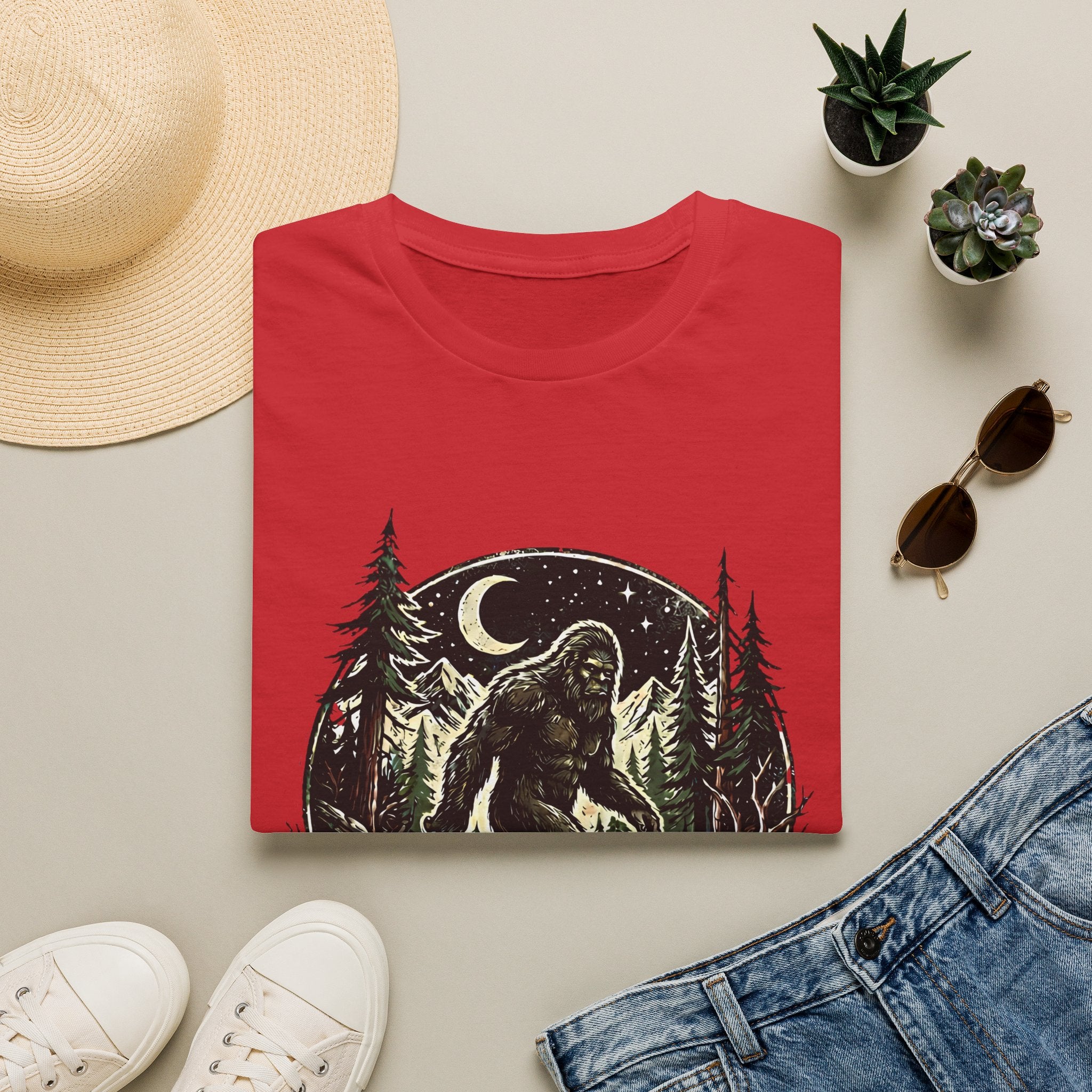 Bigfoot Forest Moon T-Shirt | Sasquatch Night Hiking Design