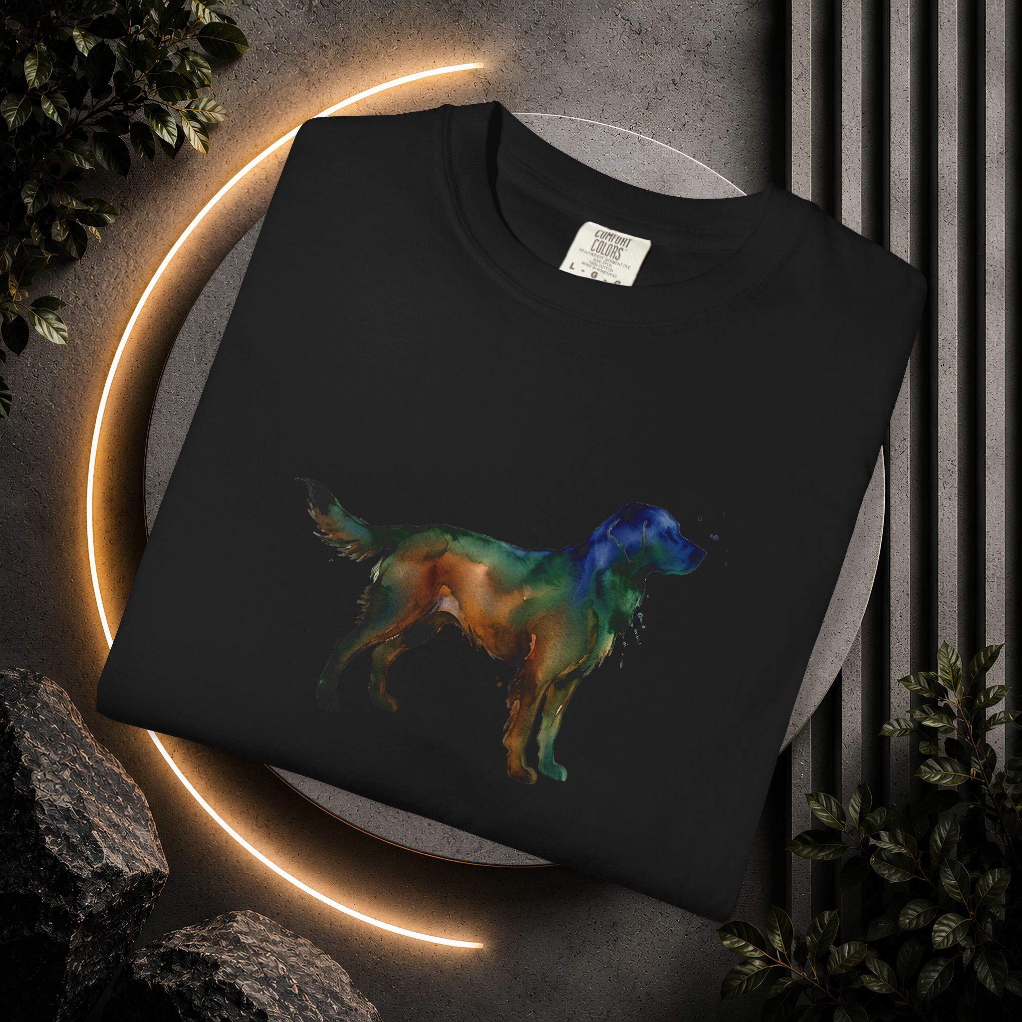 Golden Retriever Silhouette T-Shirt — Colorful Dog Graphic Tee for Pet Lovers