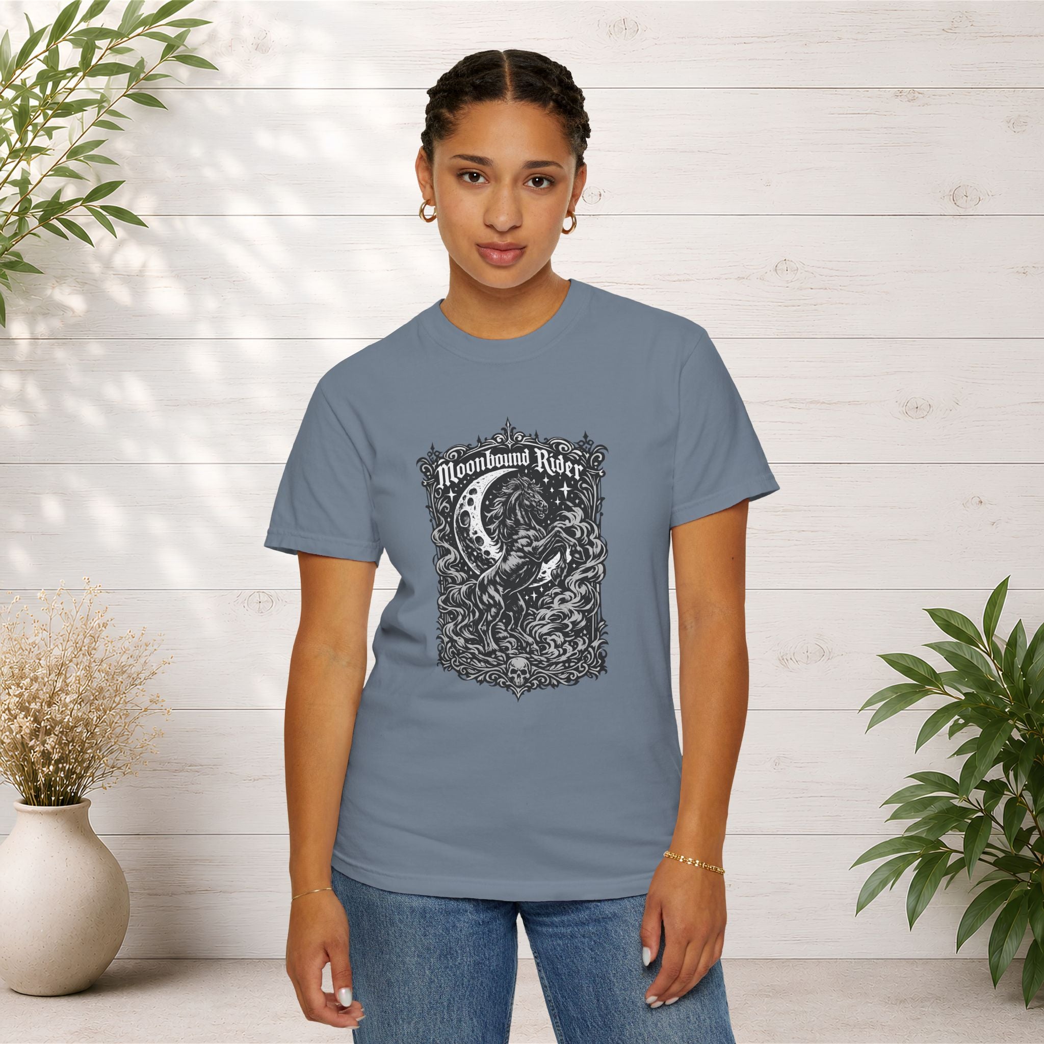 Moonbound Rider T‑Shirt — Gothic Horse Moon Design