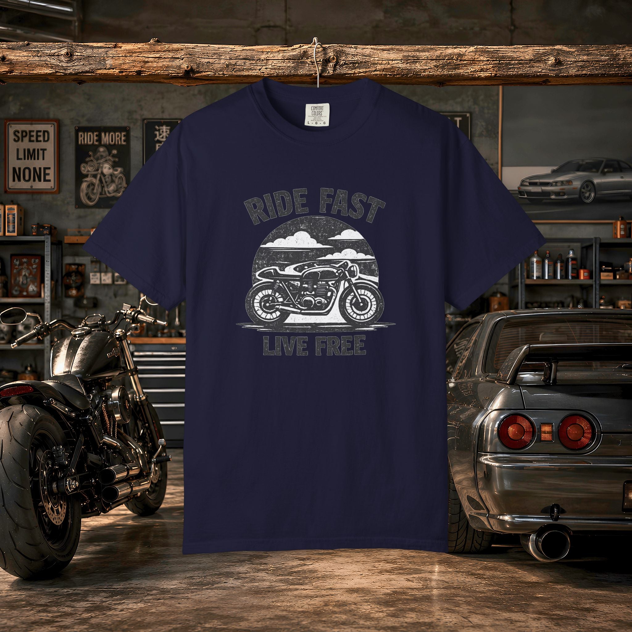 Ride Fast Live Free Motorcycle T-Shirt — Vintage Biker Tee for Riders