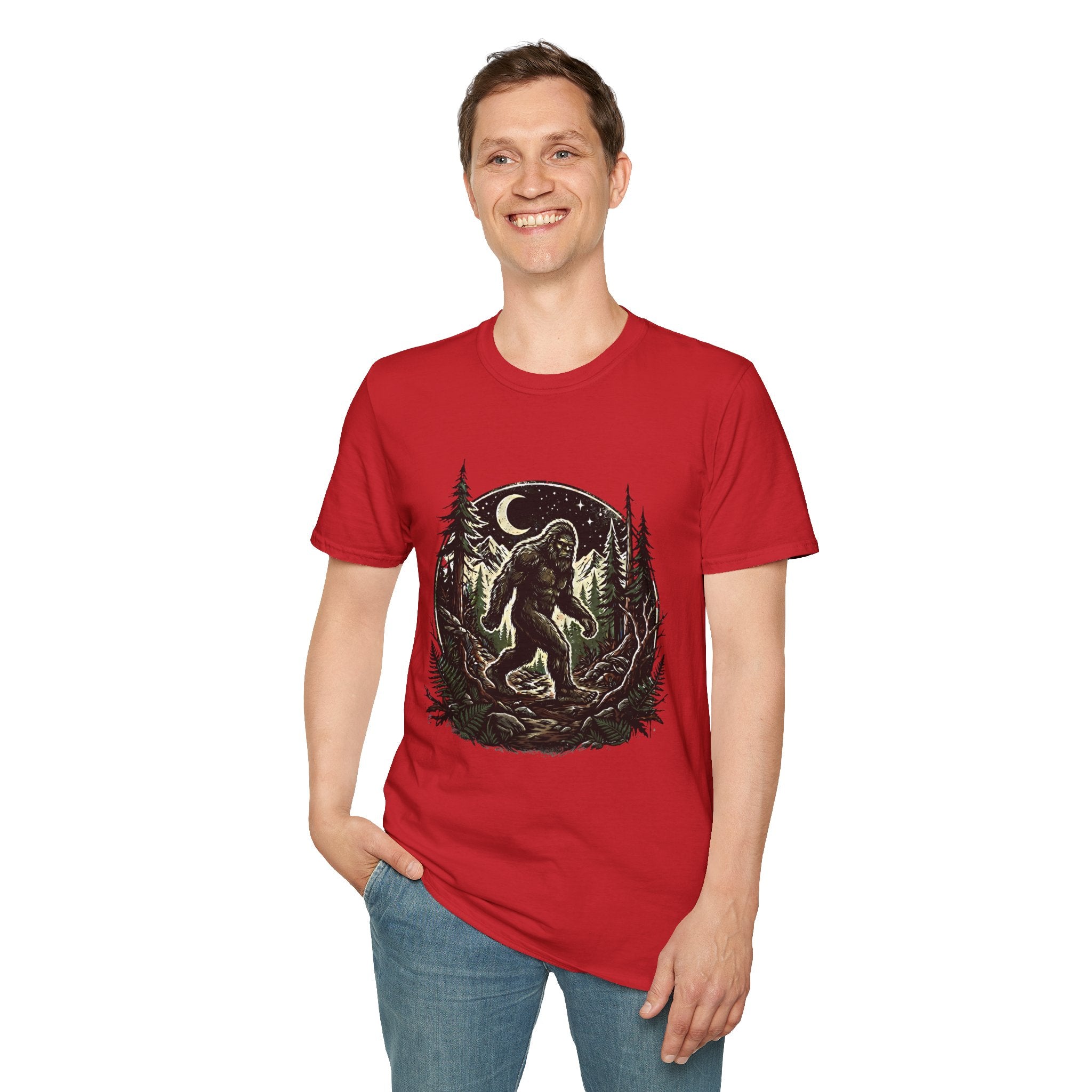 Bigfoot Forest Moon T-Shirt | Sasquatch Night Hiking Design