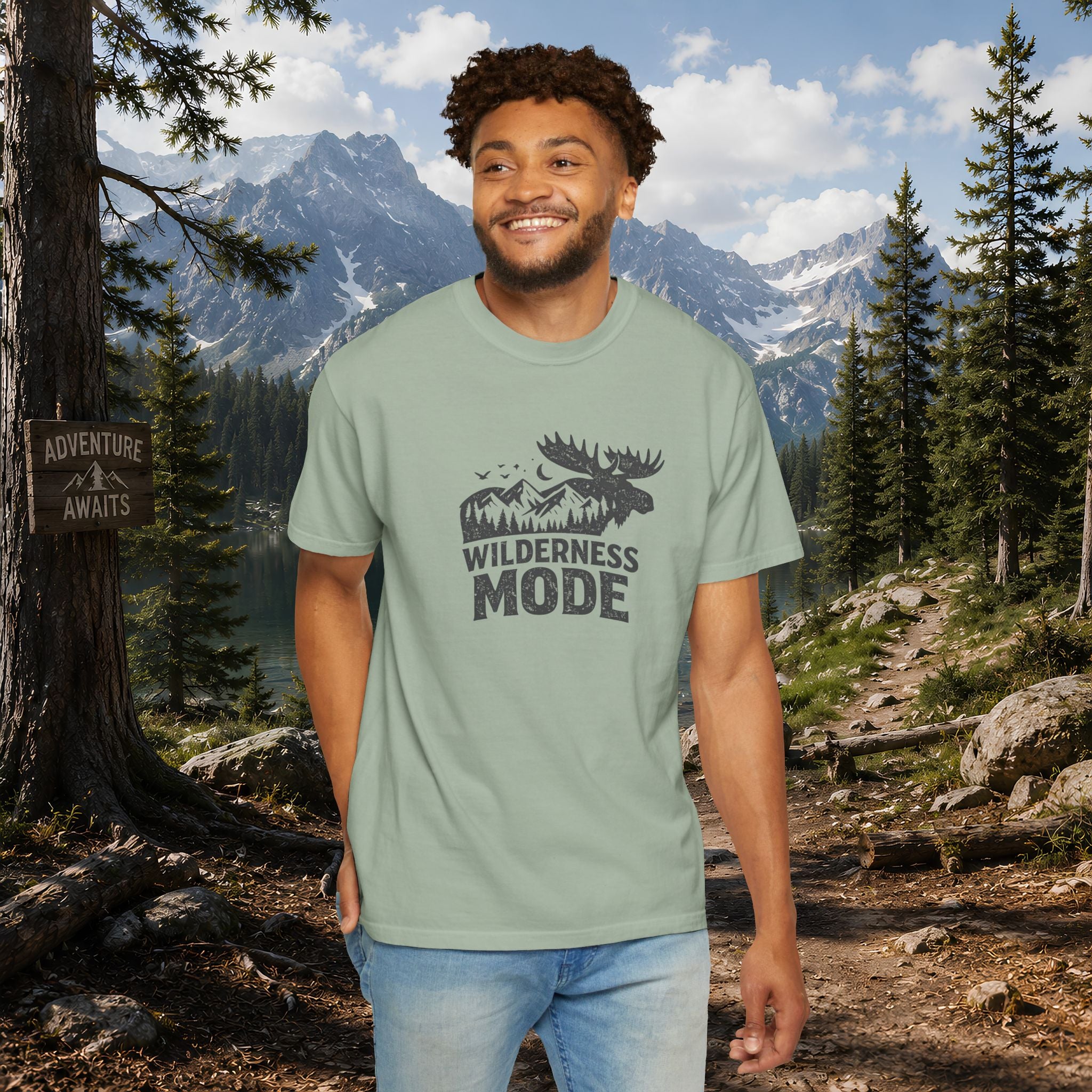 Wilderness Mode T-Shirt — Outdoor Moose Mountain Graphic Tee