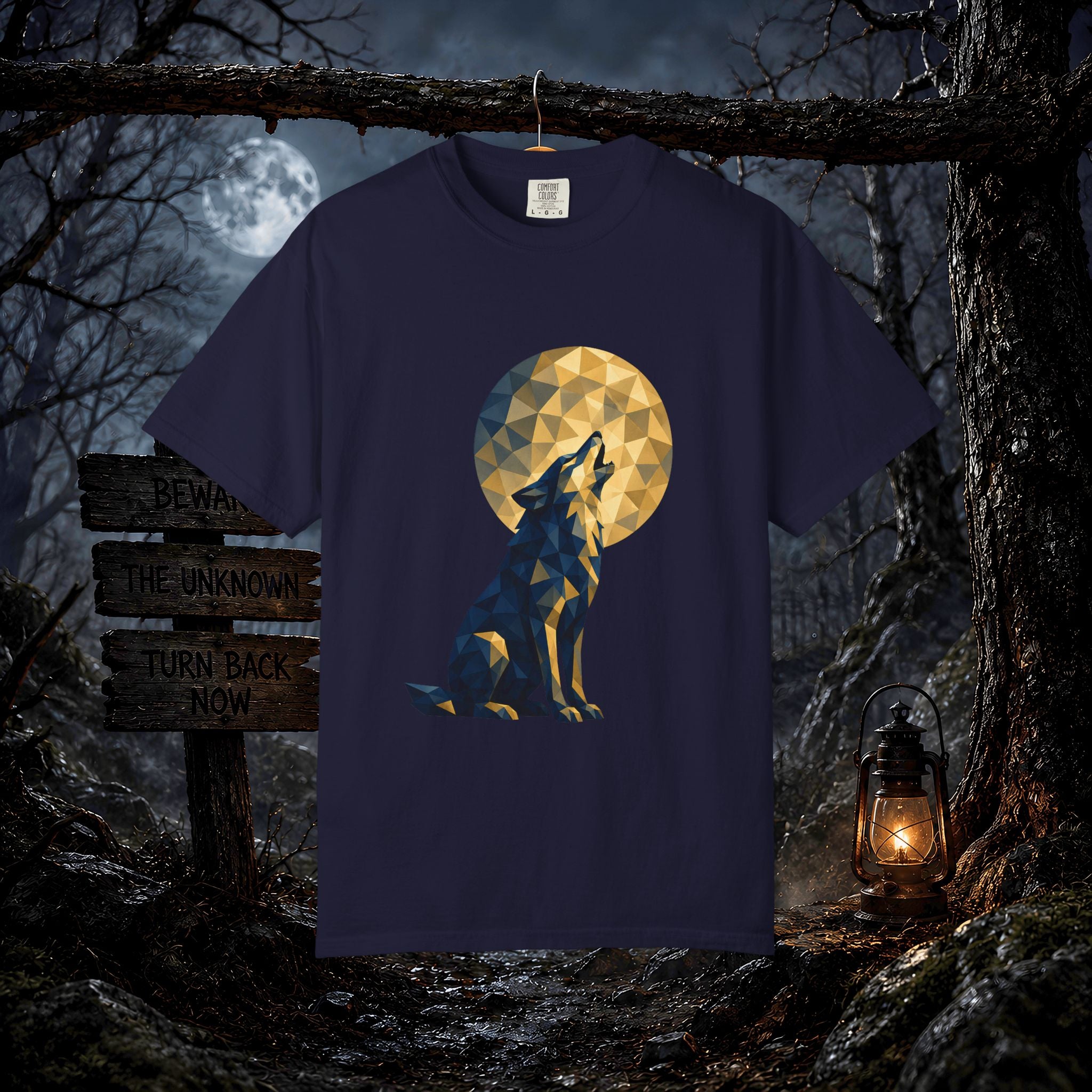 Geometric Howling Wolf T-Shirt | Moon Silhouette