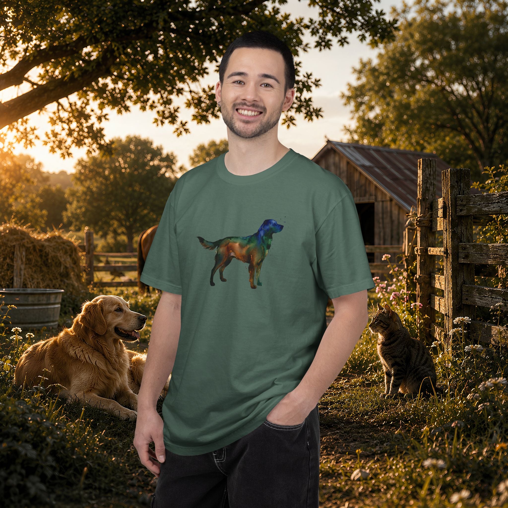 Golden Retriever Silhouette T-Shirt — Colorful Dog Graphic Tee for Pet Lovers