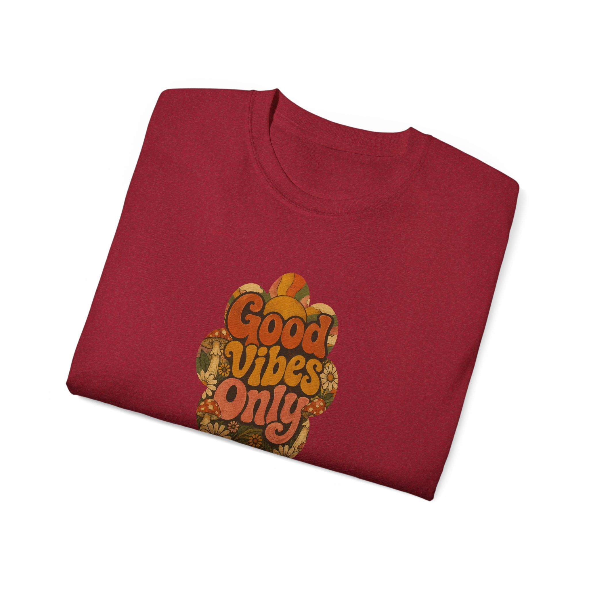 Good Vibes Only T-Shirt | Retro Floral Typography, Orange Fall Tee