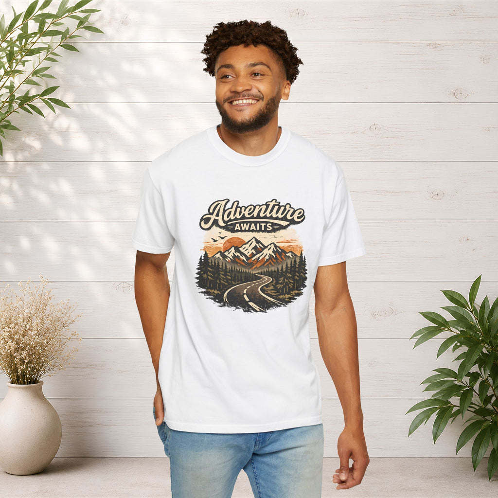 Adventure Awaits T-Shirt — Scenic Mountain Road Graphic Tee