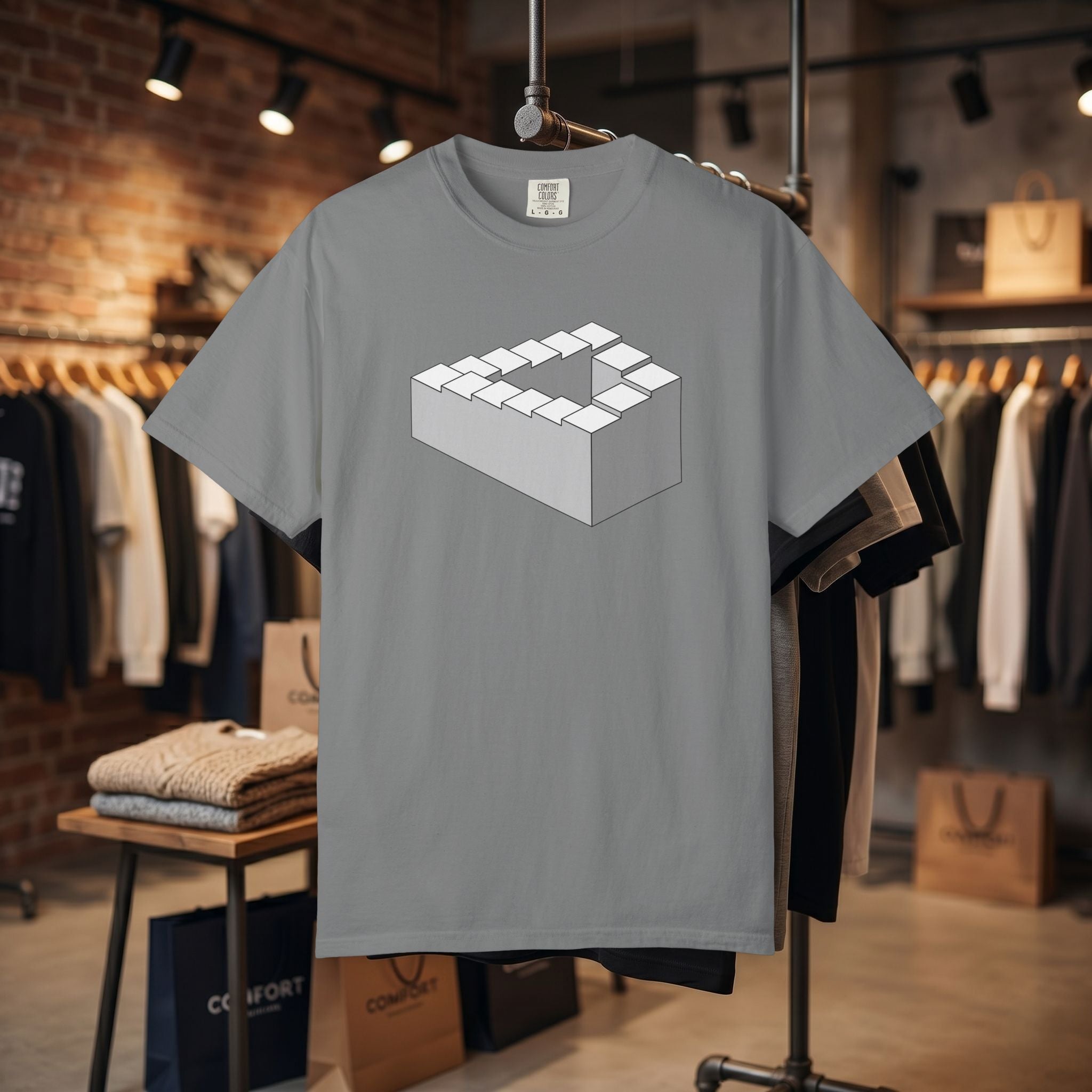 Optical Illusion Staircase Tee — Impossible Step Graphic T-Shirt