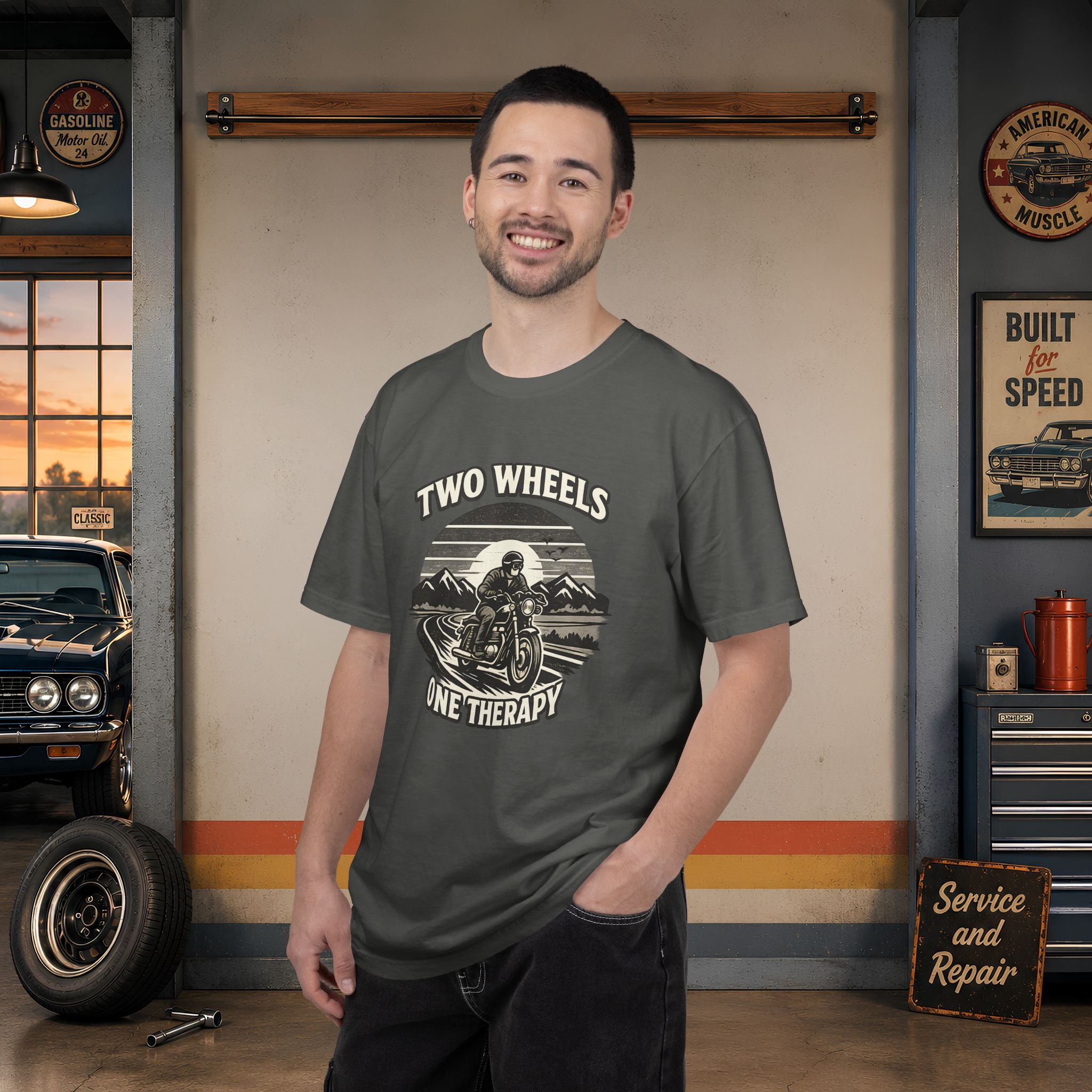 Motorcycle T-Shirt – "Two Wheels One Therapy" Rider Tee