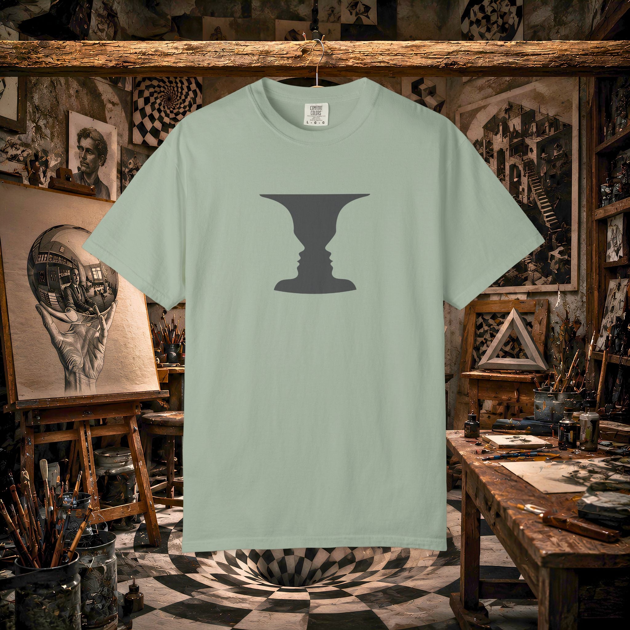 Optical Illusion Vase T-Shirt — Rubin’s Face Profile Graphic Tee