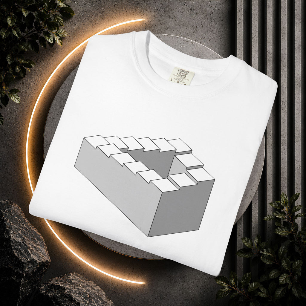 Optical Illusion Staircase Tee — Impossible Step Graphic T-Shirt