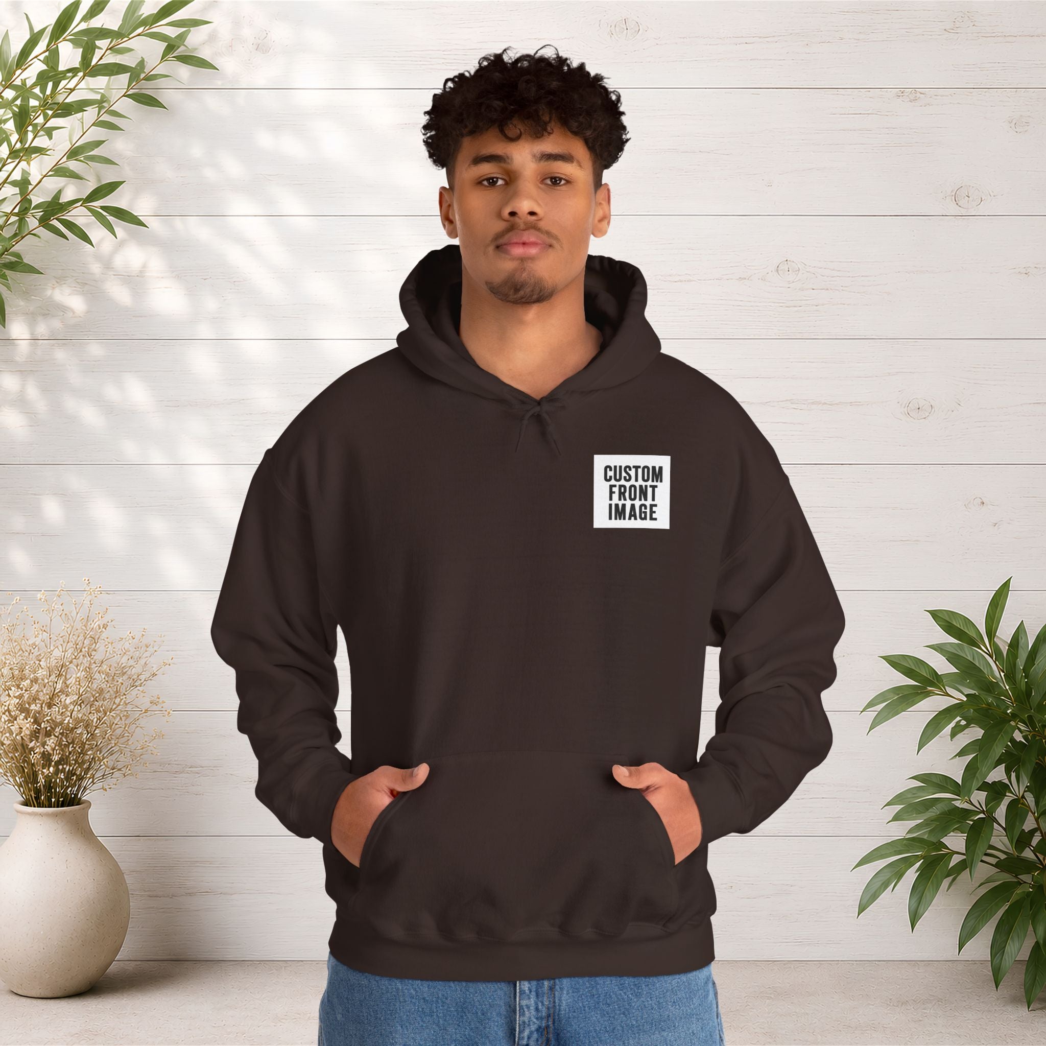 Custom Front Small Left Image Hoodie — Personalized White Pullover Hooded Sweatshirt