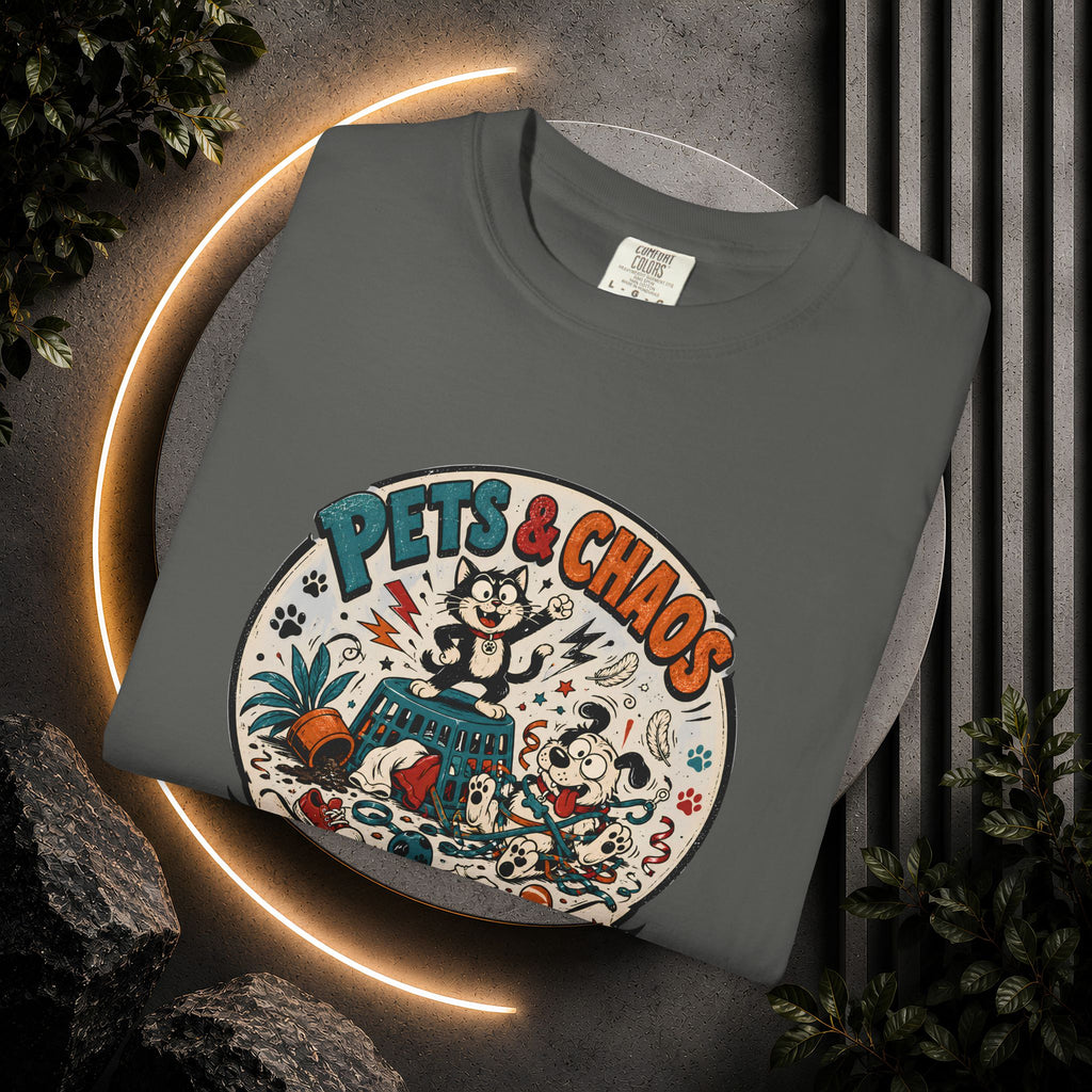 Pets & Chaos Graphic T-Shirt — "House Rules Don't Apply" Vintage Pet Lover Tee